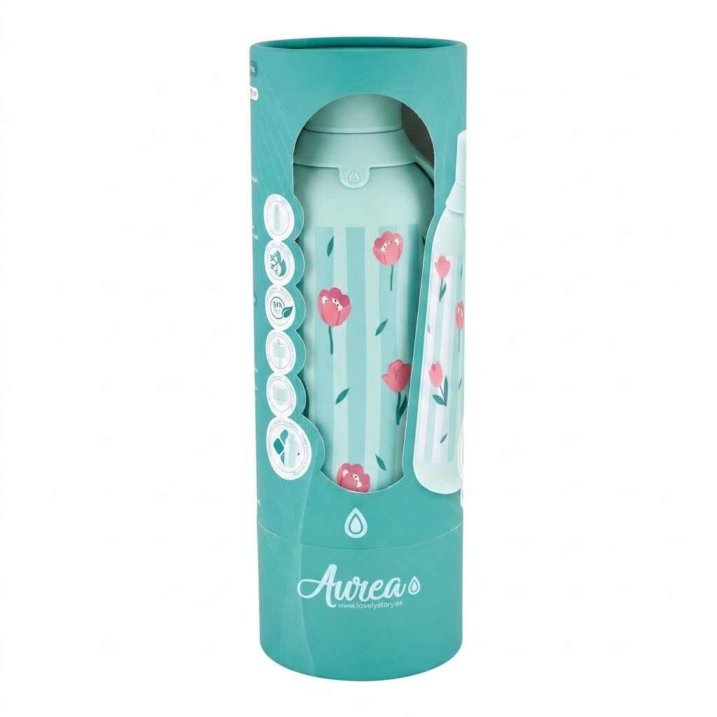 Botella Térmica de Acero Inoxidable con Interior Cerámico y Doble Tapón – Floral Picnic | Aurea