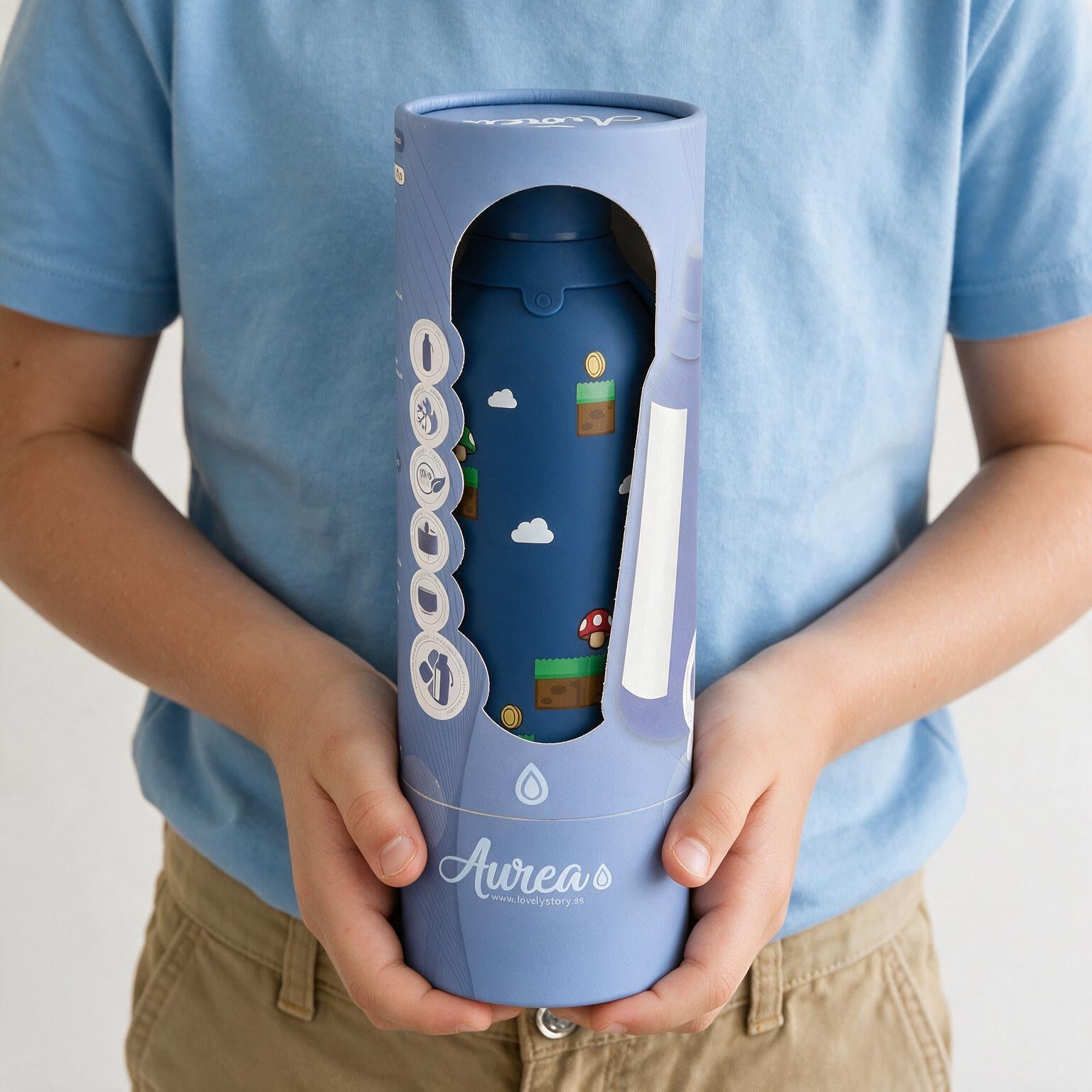 Botella Térmica Interior Cerámico + Doble Tapón - Level Boss | Aurea Kids