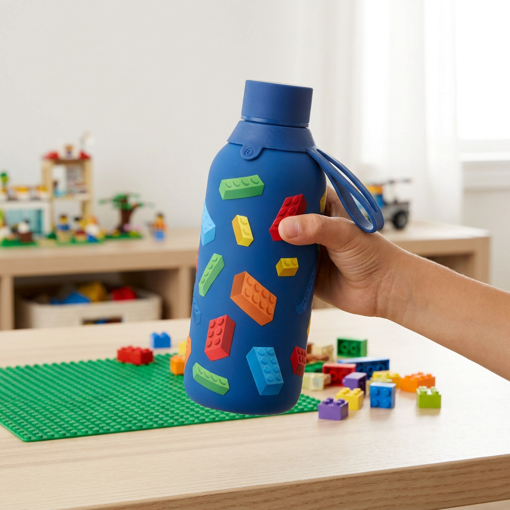Botella Térmica Interior Cerámico + Doble Tapón - Block Build | Aurea Kids