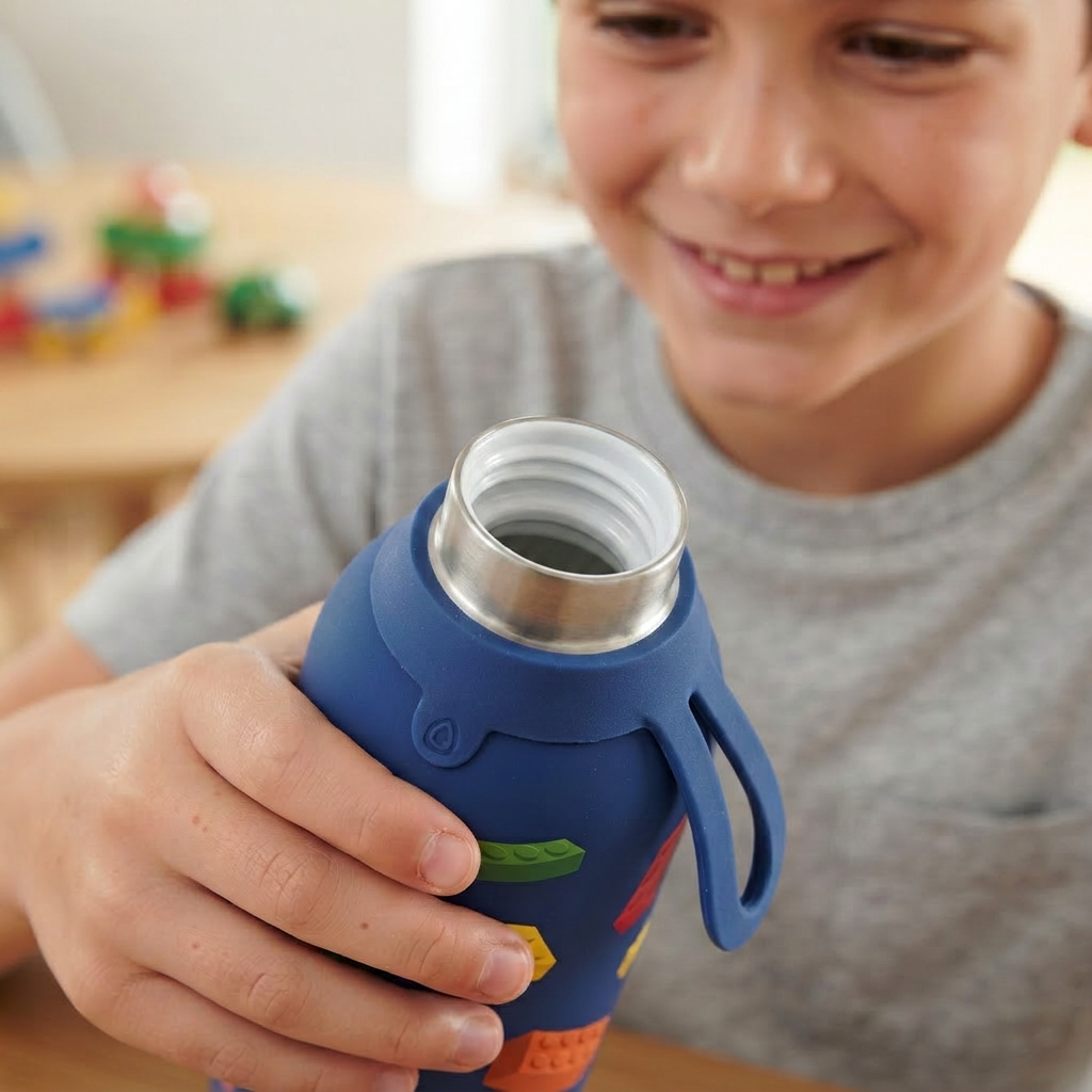 Botella Térmica Interior Cerámico + Doble Tapón - Block Build | Aurea Kids