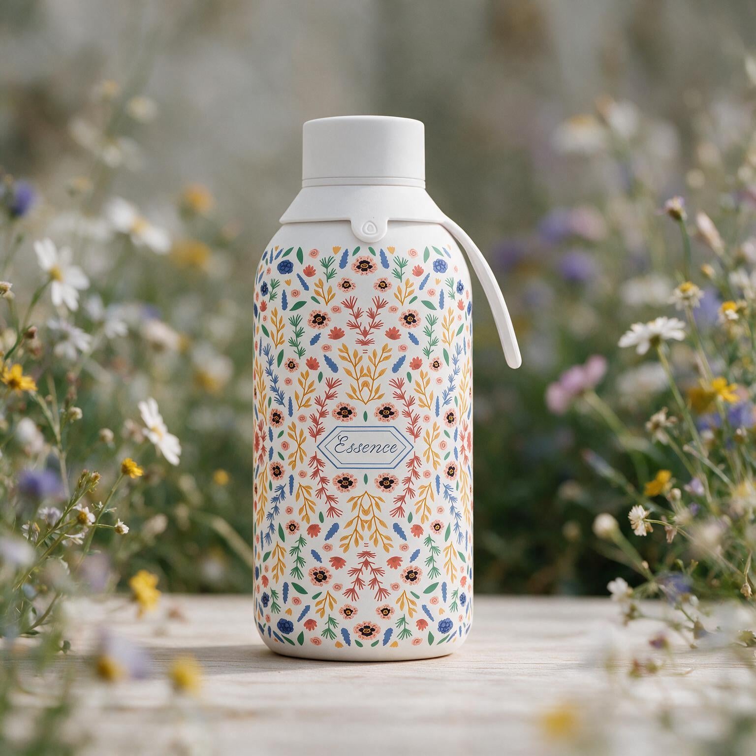 Botella Térmica de Acero Inoxidable con Interior Cerámico y Doble Tapón – Floral Essence | Aurea