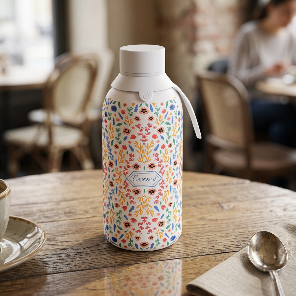 Botella Térmica de Acero Inoxidable con Interior Cerámico y Doble Tapón – Floral Essence | Aurea