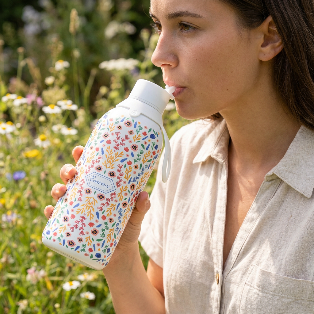 Botella Térmica de Acero Inoxidable con Interior Cerámico y Doble Tapón – Floral Essence | Aurea