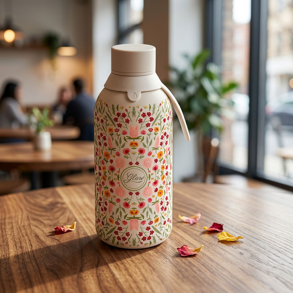 Botella Térmica de Acero Inoxidable con Interior Cerámico y Doble Tapón – Floral Essence | Aurea