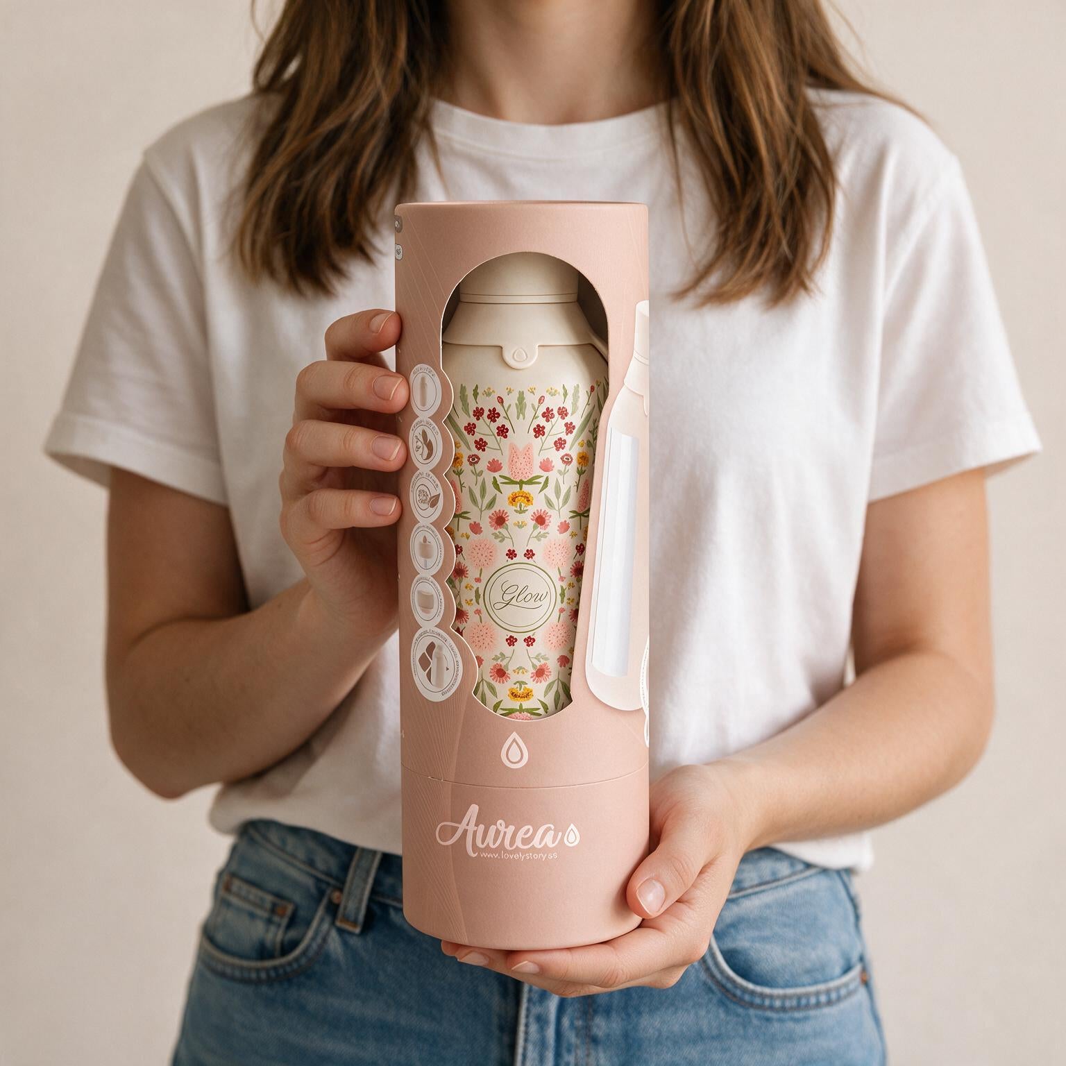 Botella Térmica de Acero Inoxidable con Interior Cerámico y Doble Tapón – Floral Essence | Aurea