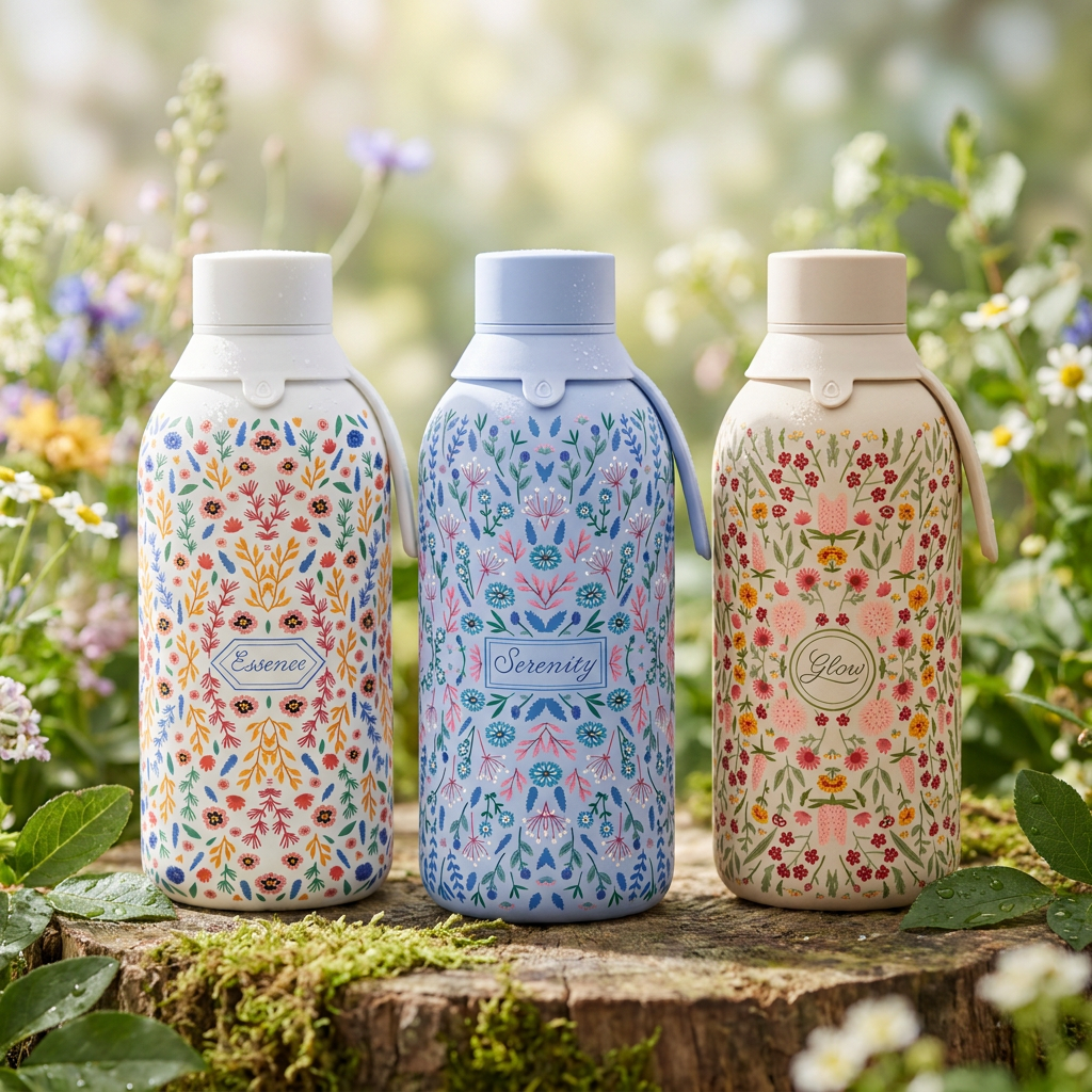 Botella Térmica de Acero Inoxidable con Interior Cerámico y Doble Tapón – Floral Essence | Aurea