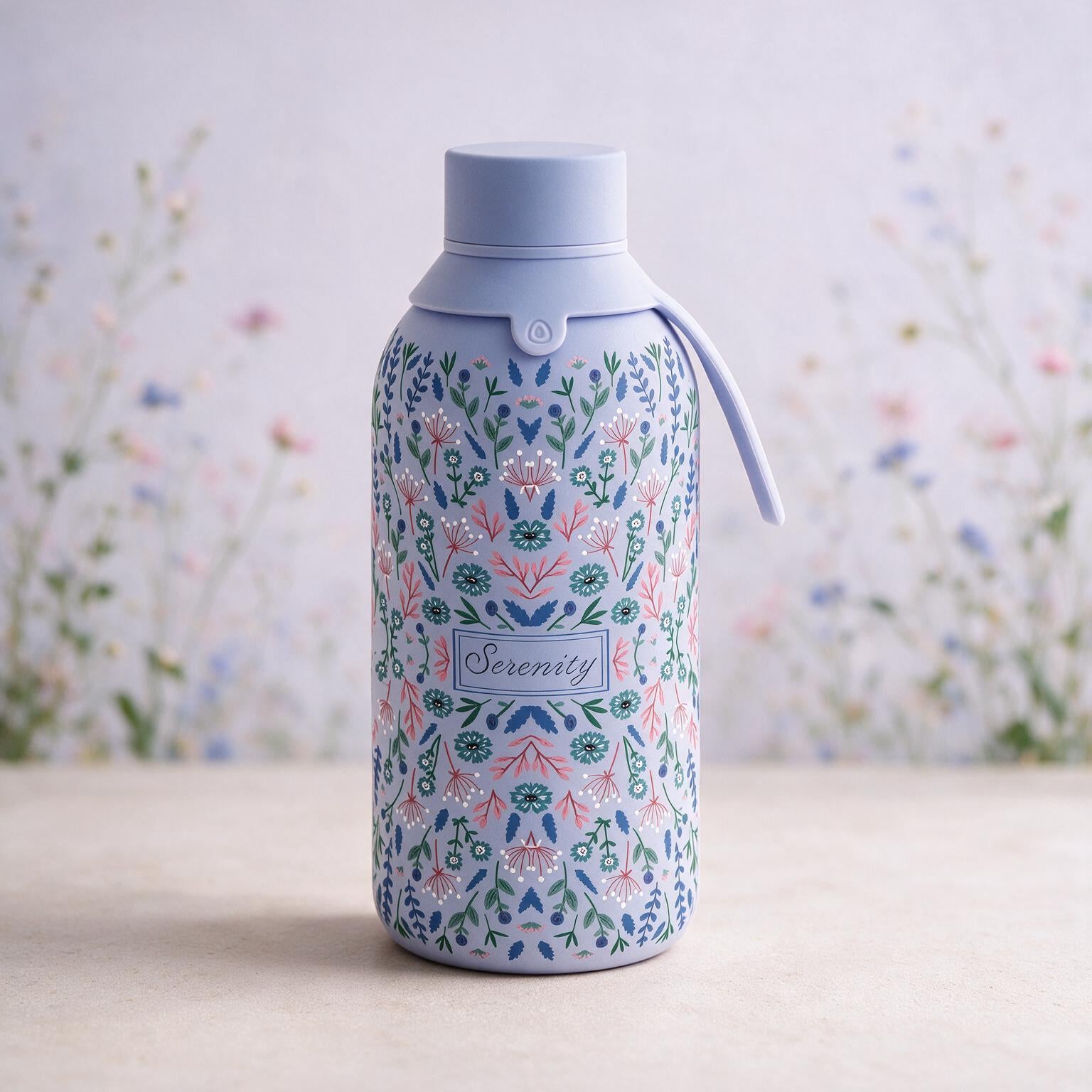Botella Térmica de Acero Inoxidable con Interior Cerámico y Doble Tapón – Floral Essence | Aurea