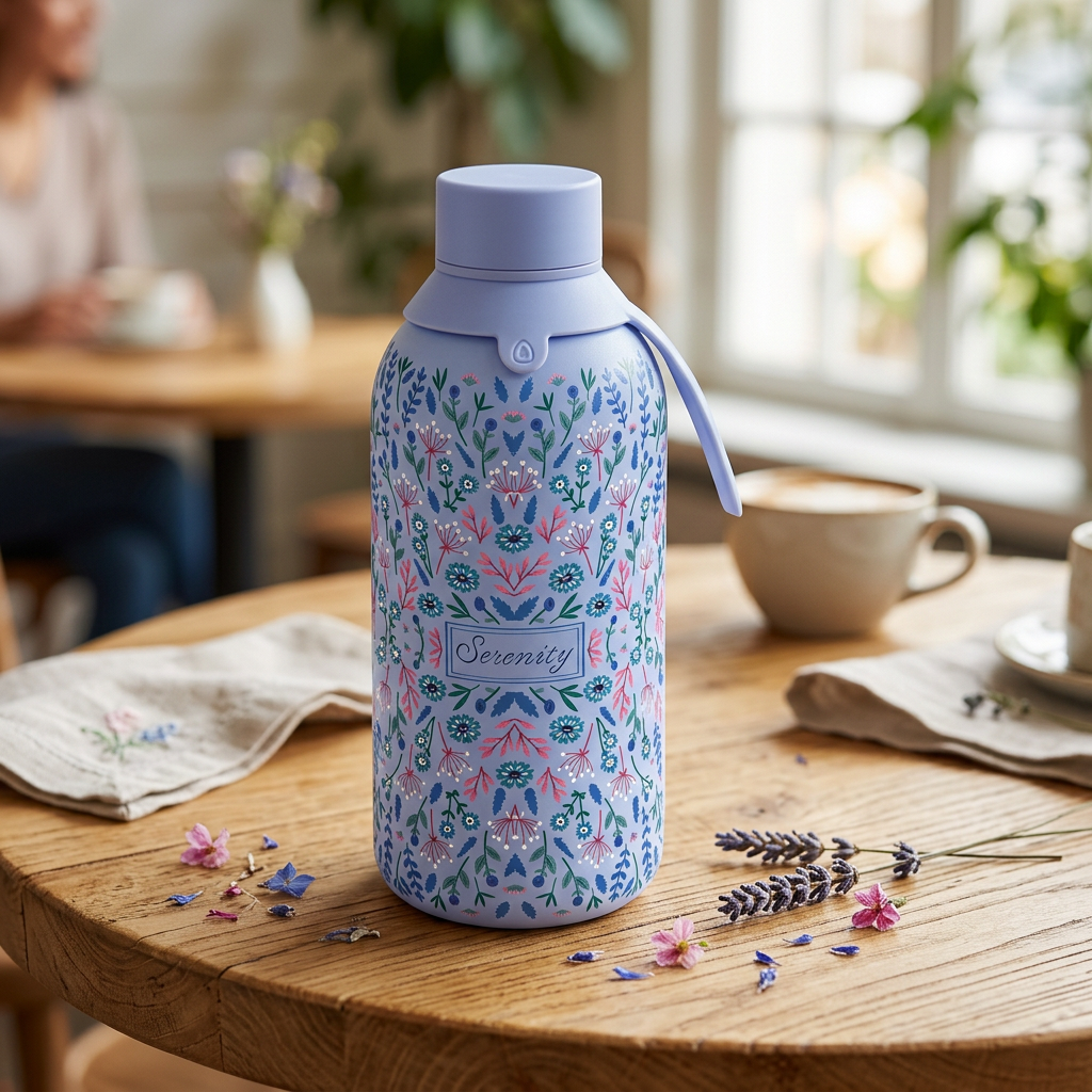 Botella Térmica de Acero Inoxidable con Interior Cerámico y Doble Tapón – Floral Essence | Aurea