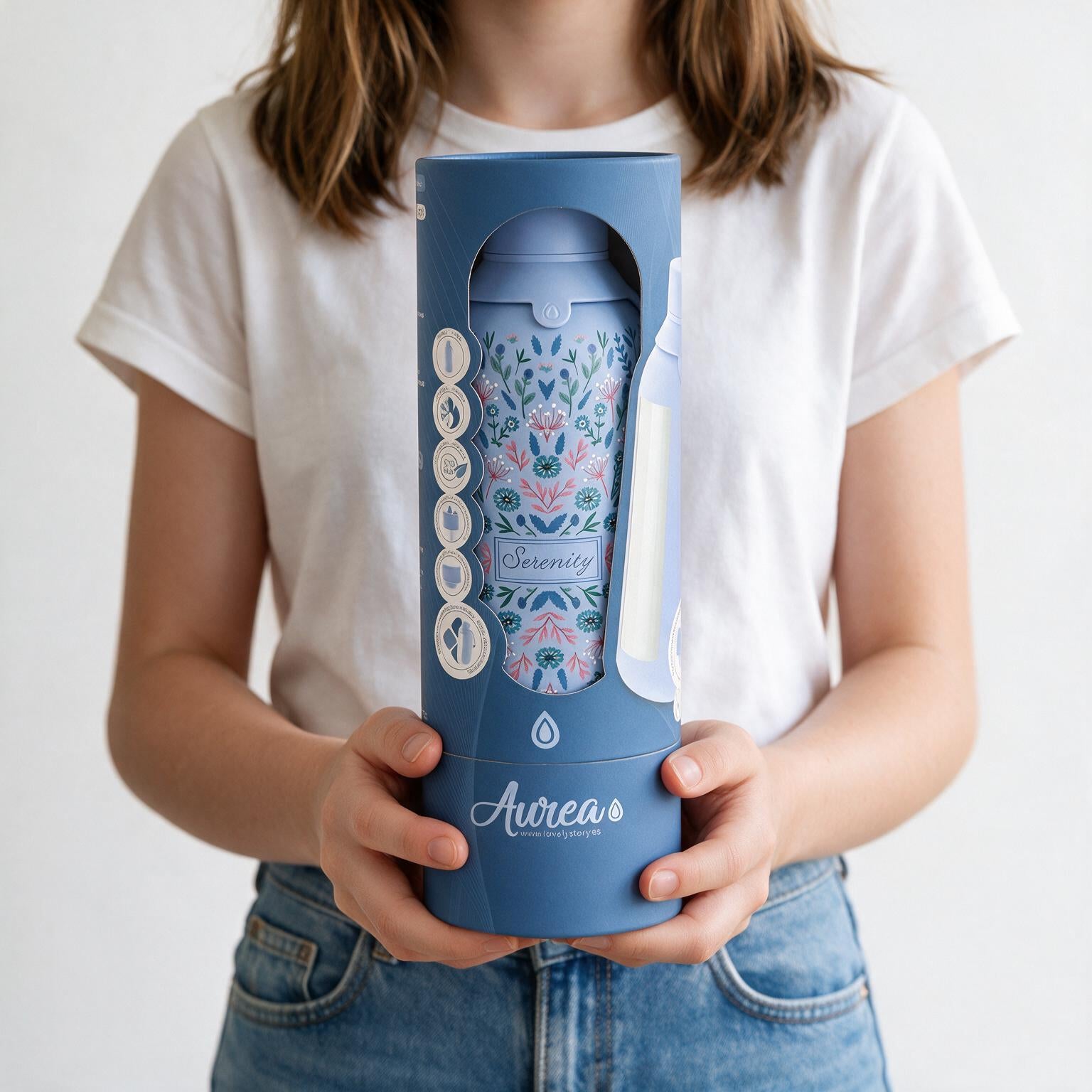 Botella Térmica de Acero Inoxidable con Interior Cerámico y Doble Tapón – Floral Essence | Aurea