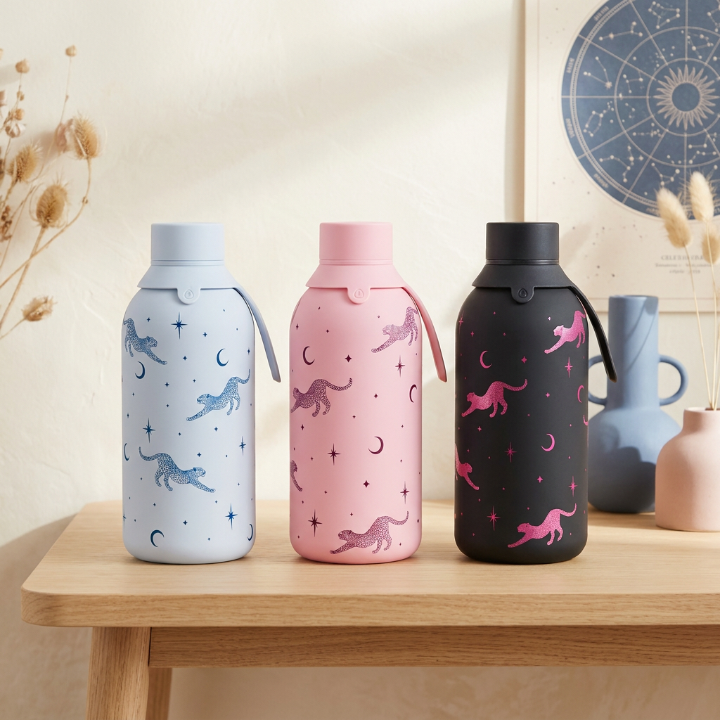 Botella Térmica de Acero Inoxidable con Interior Cerámico y Doble Tapón – Mystic Leopard | Aurea