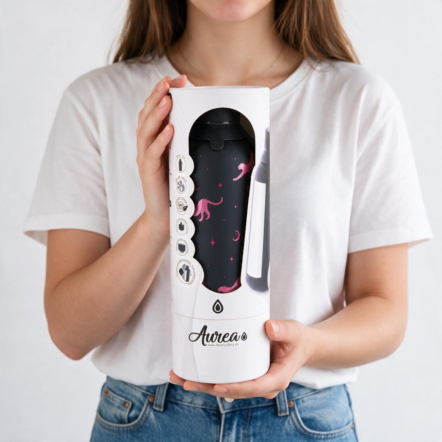 Botella Térmica de Acero Inoxidable con Interior Cerámico y Doble Tapón – Mystic Leopard | Aurea