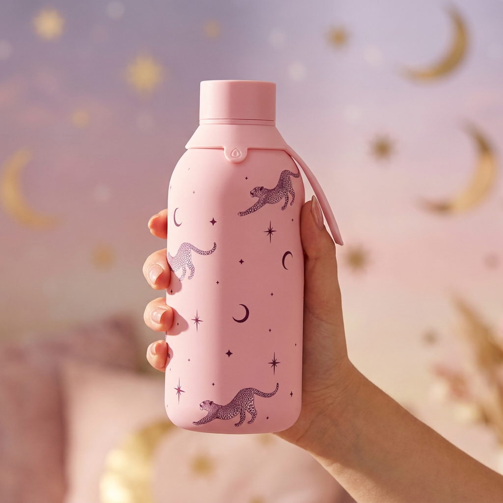 Botella Térmica de Acero Inoxidable con Interior Cerámico y Doble Tapón – Mystic Leopard | Aurea