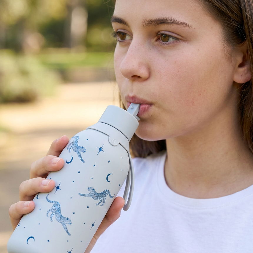 Botella Térmica de Acero Inoxidable con Interior Cerámico y Doble Tapón – Mystic Leopard | Aurea