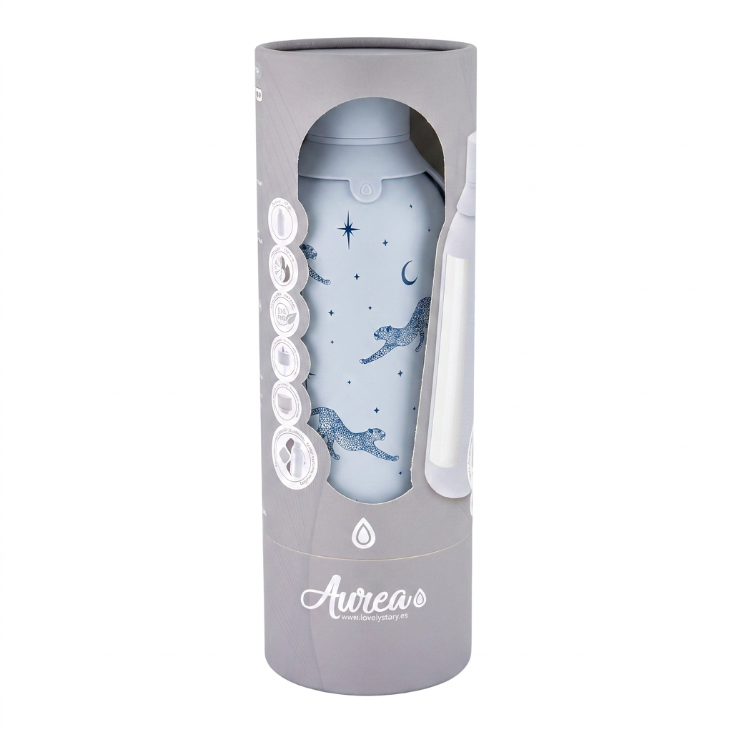 Botella Térmica de Acero Inoxidable con Interior Cerámico y Doble Tapón – Mystic Leopard | Aurea
