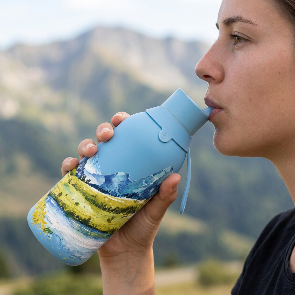 Botella Térmica de Acero Inoxidable con Interior Cerámico y Doble Tapón – Travel Dreams | Aurea