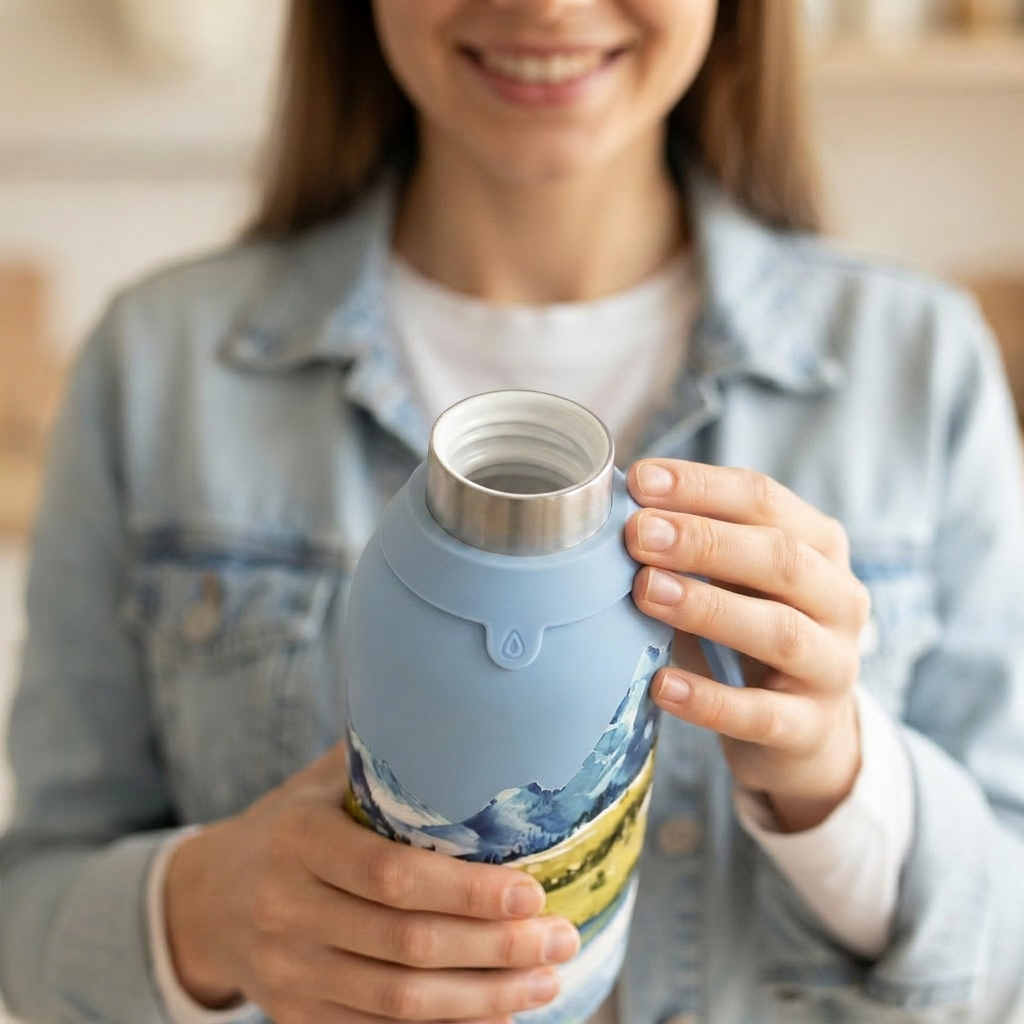 Botella Térmica de Acero Inoxidable con Interior Cerámico y Doble Tapón – Travel Dreams | Aurea