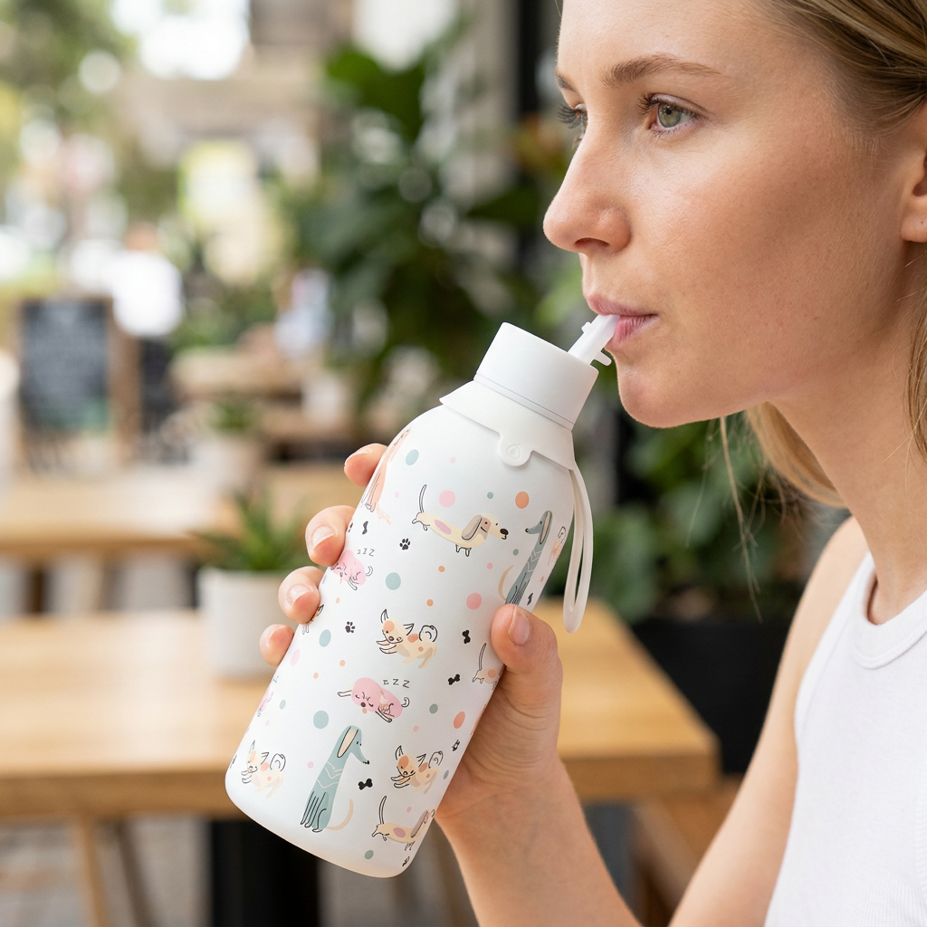 Botella Térmica de Acero Inoxidable con Interior Cerámico y Doble Tapón – Dot & Woof | Aurea