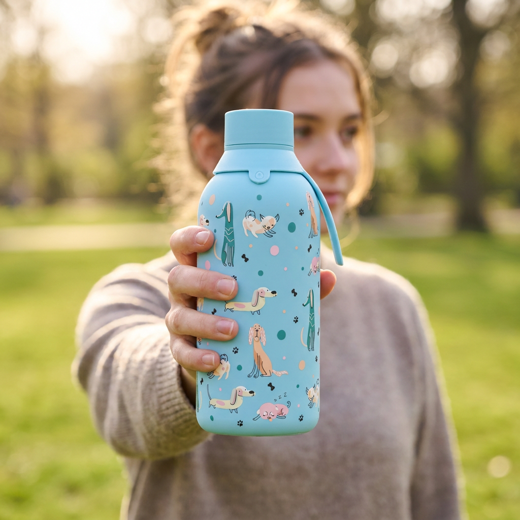 Botella Térmica de Acero Inoxidable con Interior Cerámico y Doble Tapón – Dot & Woof | Aurea