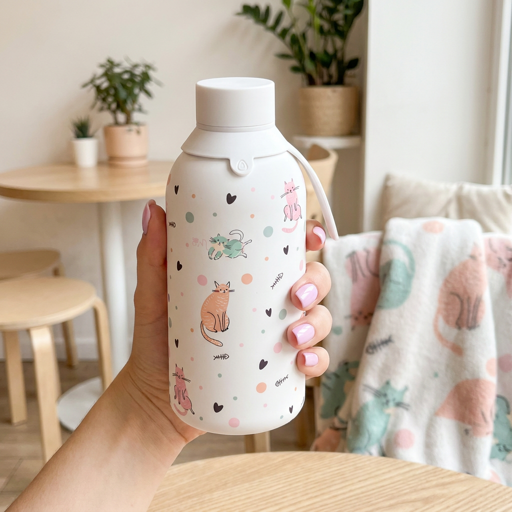 Botella Térmica de Acero Inoxidable con Interior Cerámico y Doble Tapón – Dot & Meow | Aurea