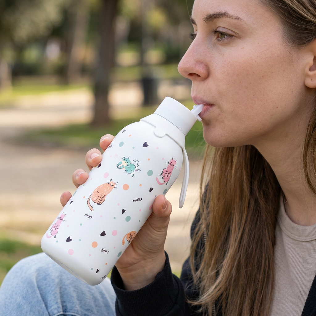 Botella Térmica de Acero Inoxidable con Interior Cerámico y Doble Tapón – Dot & Meow | Aurea