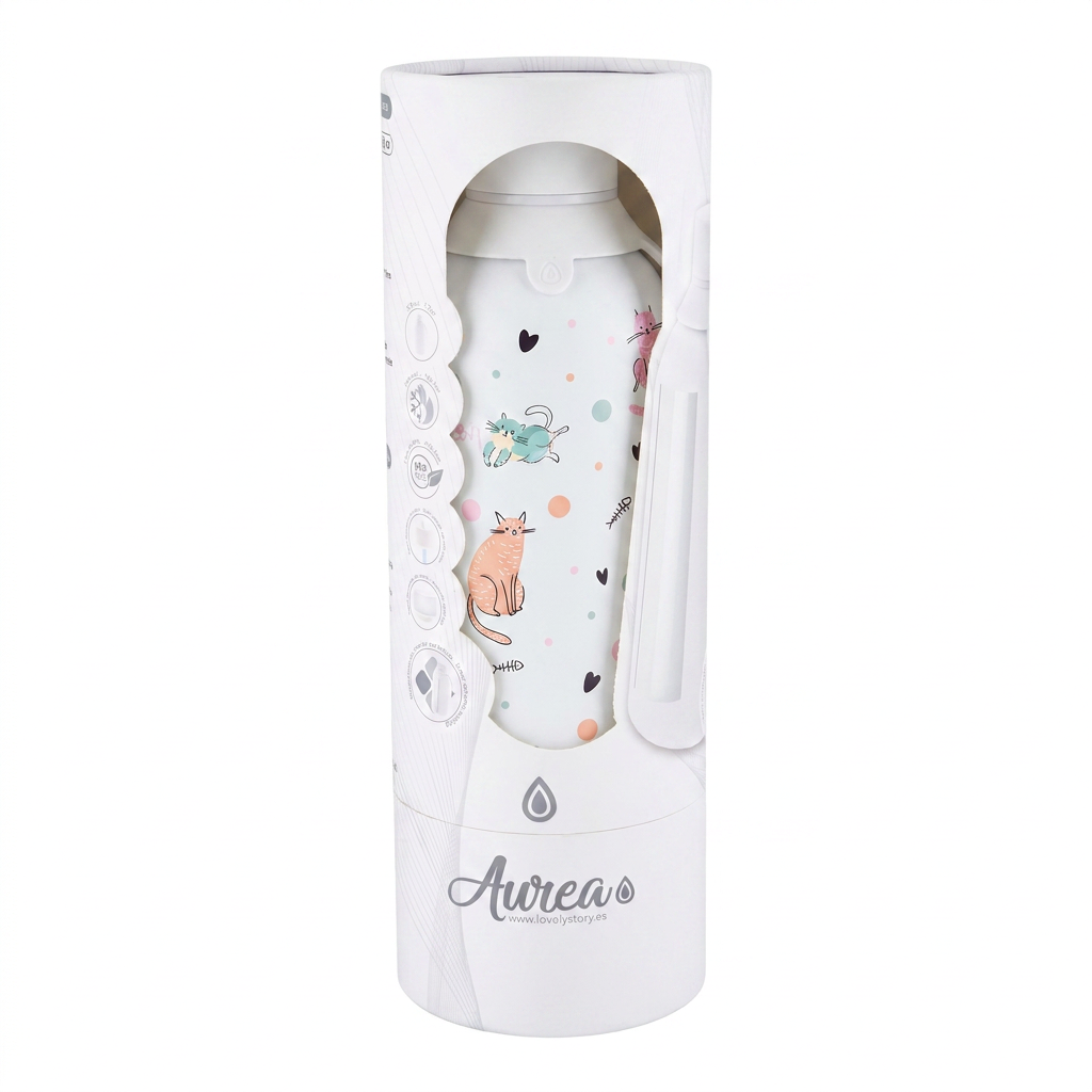 Botella Térmica de Acero Inoxidable con Interior Cerámico y Doble Tapón – Dot & Meow | Aurea