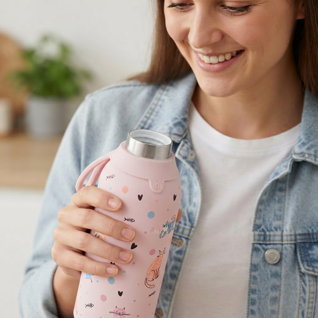 Botella Térmica de Acero Inoxidable con Interior Cerámico y Doble Tapón – Dot & Meow | Aurea