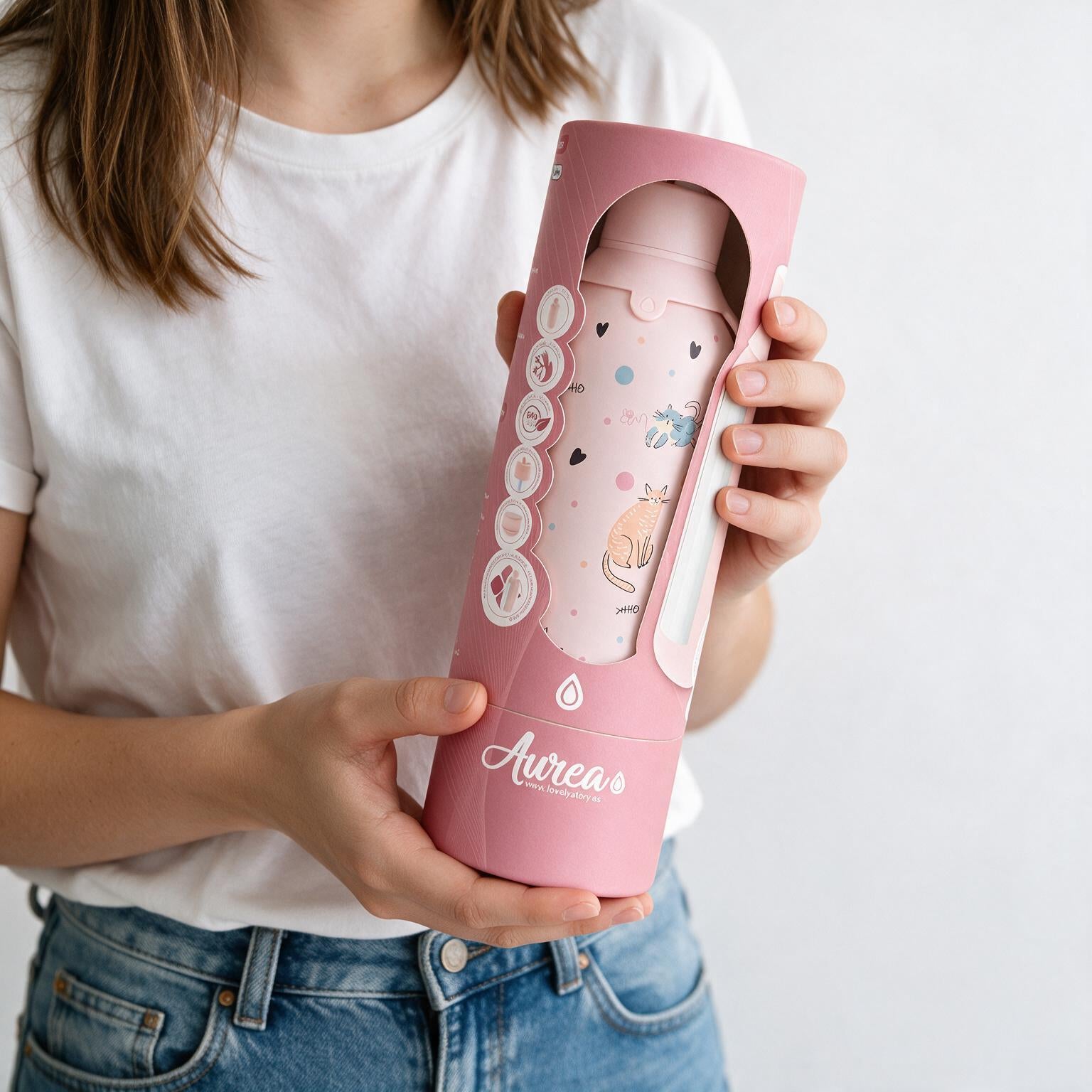 Botella Térmica de Acero Inoxidable con Interior Cerámico y Doble Tapón – Dot & Meow | Aurea