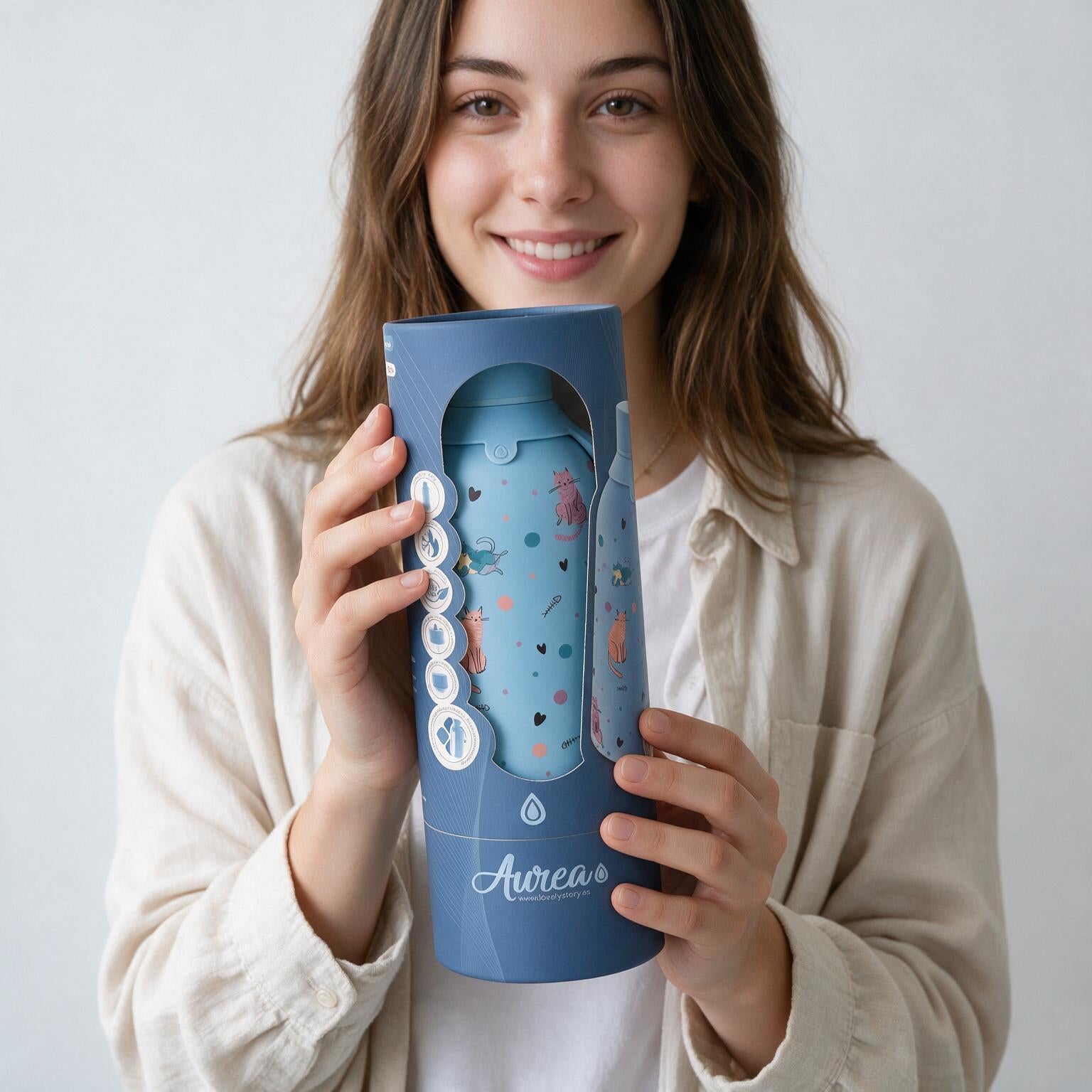 Botella Térmica de Acero Inoxidable con Interior Cerámico y Doble Tapón – Dot & Meow | Aurea