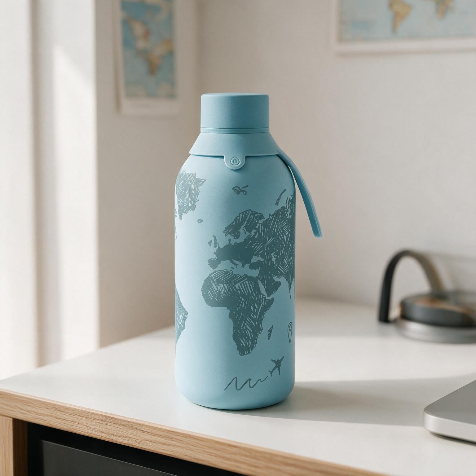 Botella Térmica de Acero Inoxidable con Interior Cerámico y Doble Tapón – Sketch Maps | Aurea