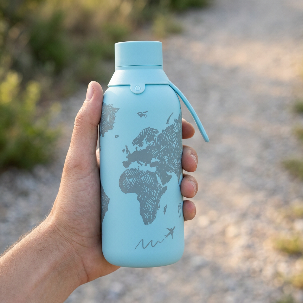 Botella Térmica de Acero Inoxidable con Interior Cerámico y Doble Tapón – Sketch Maps | Aurea