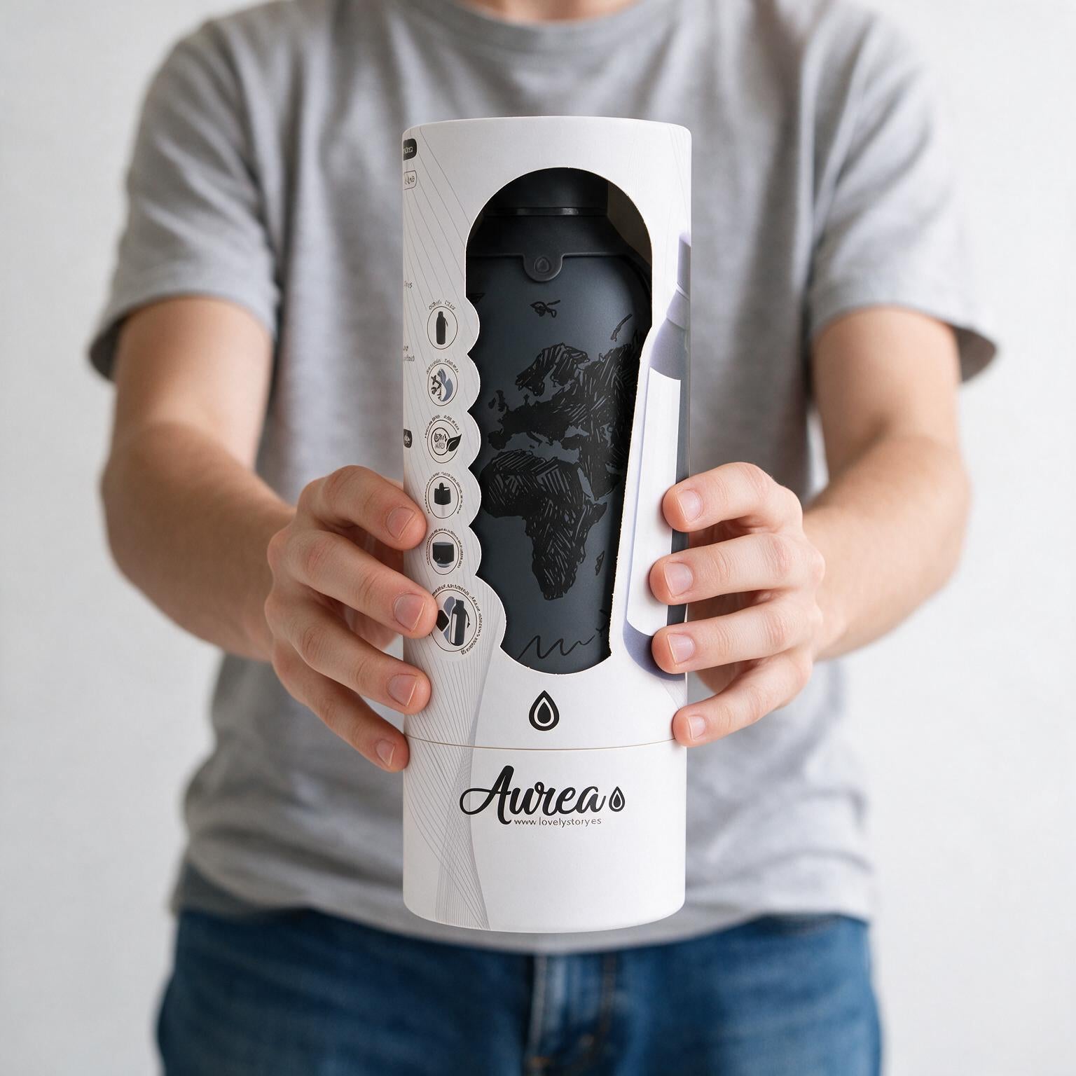 Botella Térmica de Acero Inoxidable con Interior Cerámico y Doble Tapón – Sketch Maps | Aurea