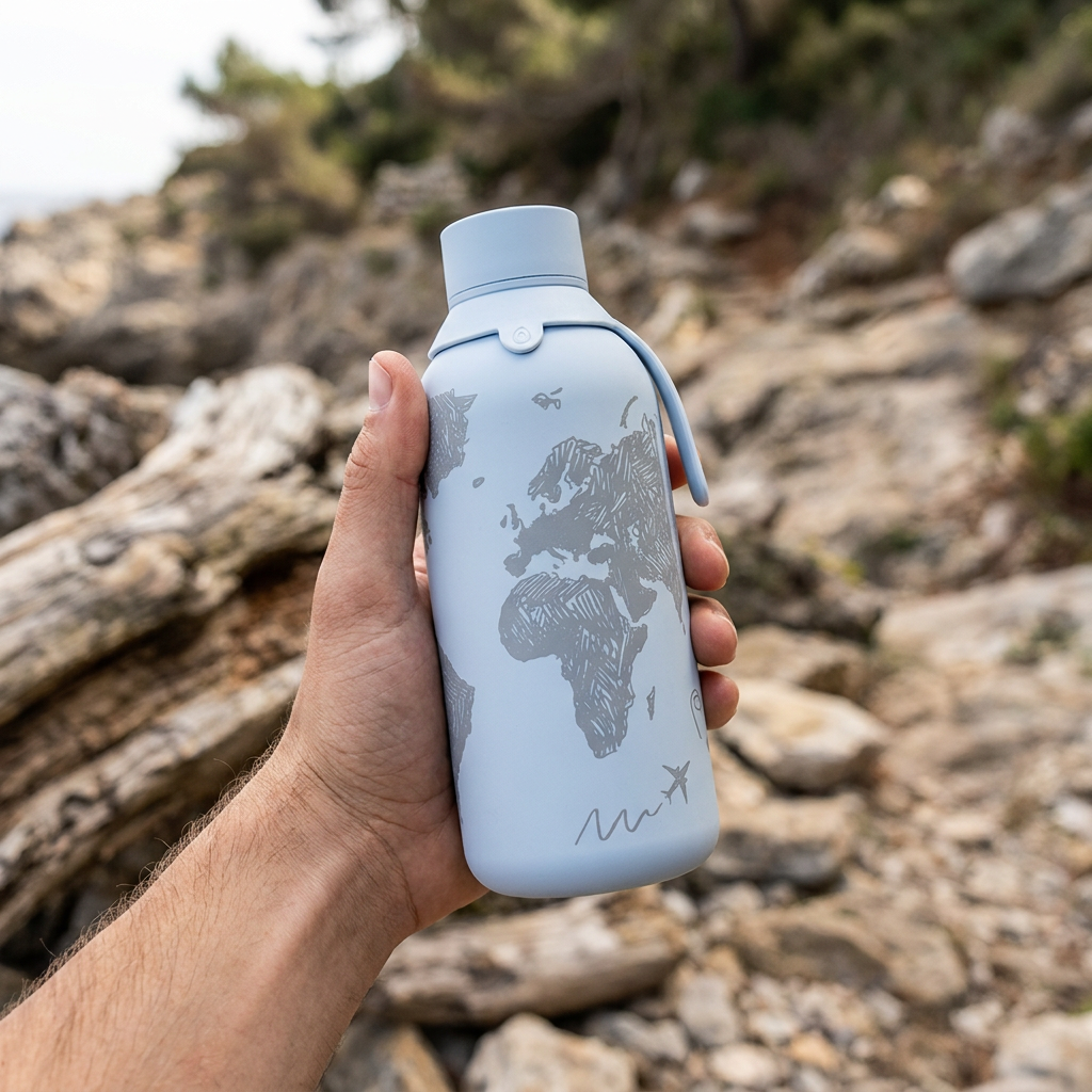 Botella Térmica de Acero Inoxidable con Interior Cerámico y Doble Tapón – Sketch Maps | Aurea