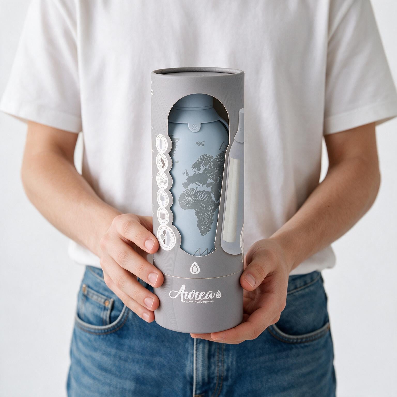 Botella Térmica de Acero Inoxidable con Interior Cerámico y Doble Tapón – Sketch Maps | Aurea