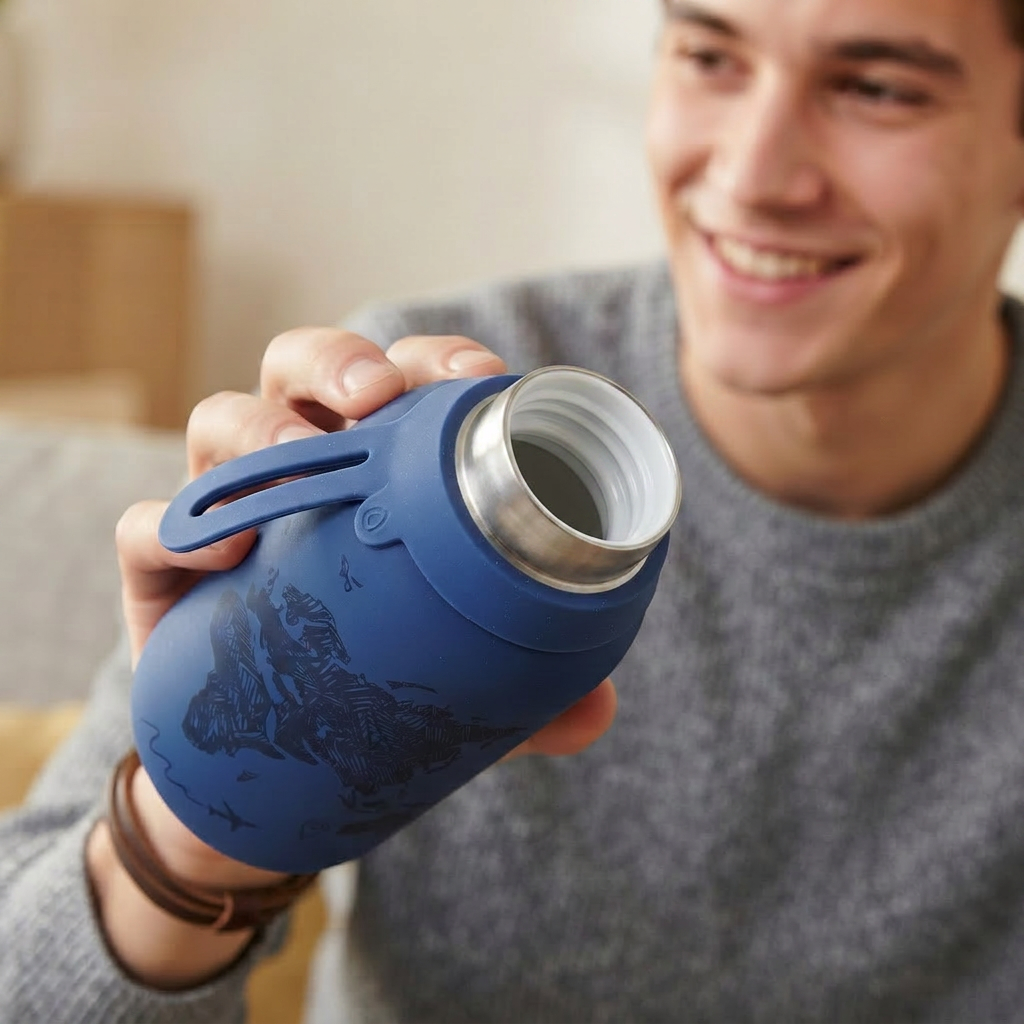 Botella Térmica de Acero Inoxidable con Interior Cerámico y Doble Tapón – Sketch Maps | Aurea