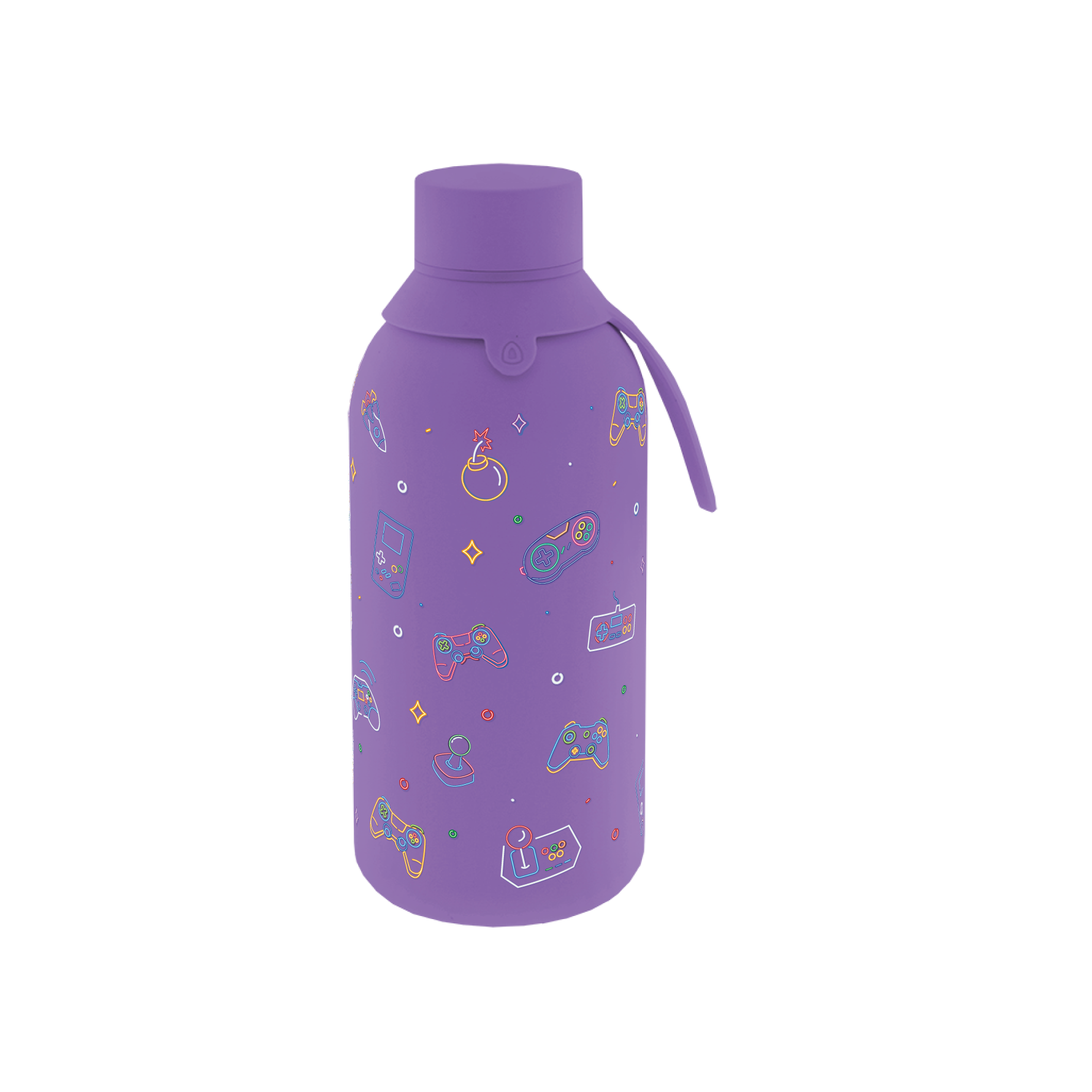 Botella Térmica de Acero Inoxidable con Interior Cerámico y Doble Tapón – Neon Gamer | Aurea