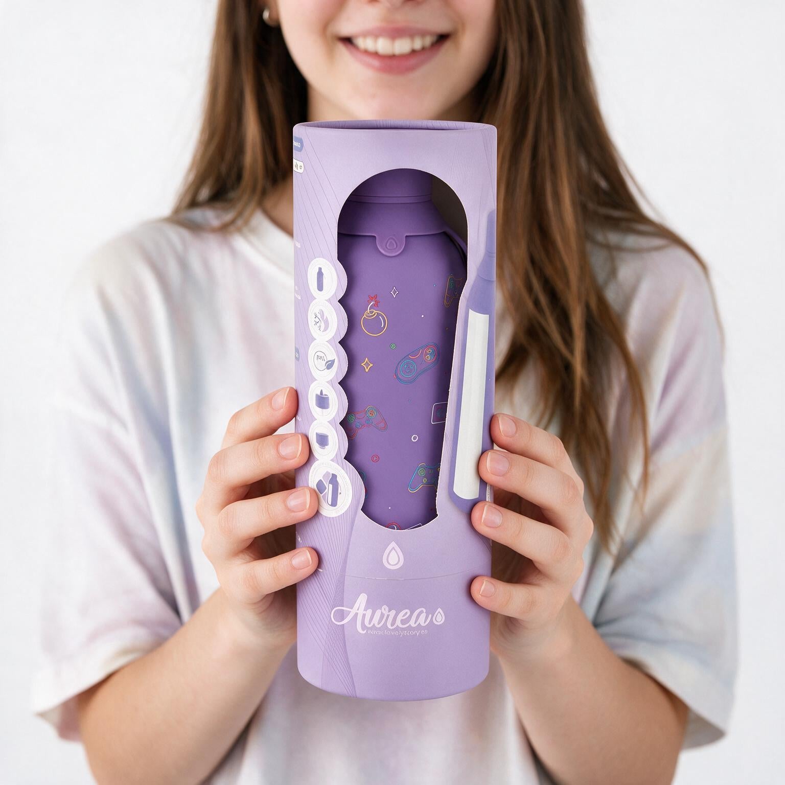 Botella Térmica de Acero Inoxidable con Interior Cerámico y Doble Tapón – Neon Gamer | Aurea