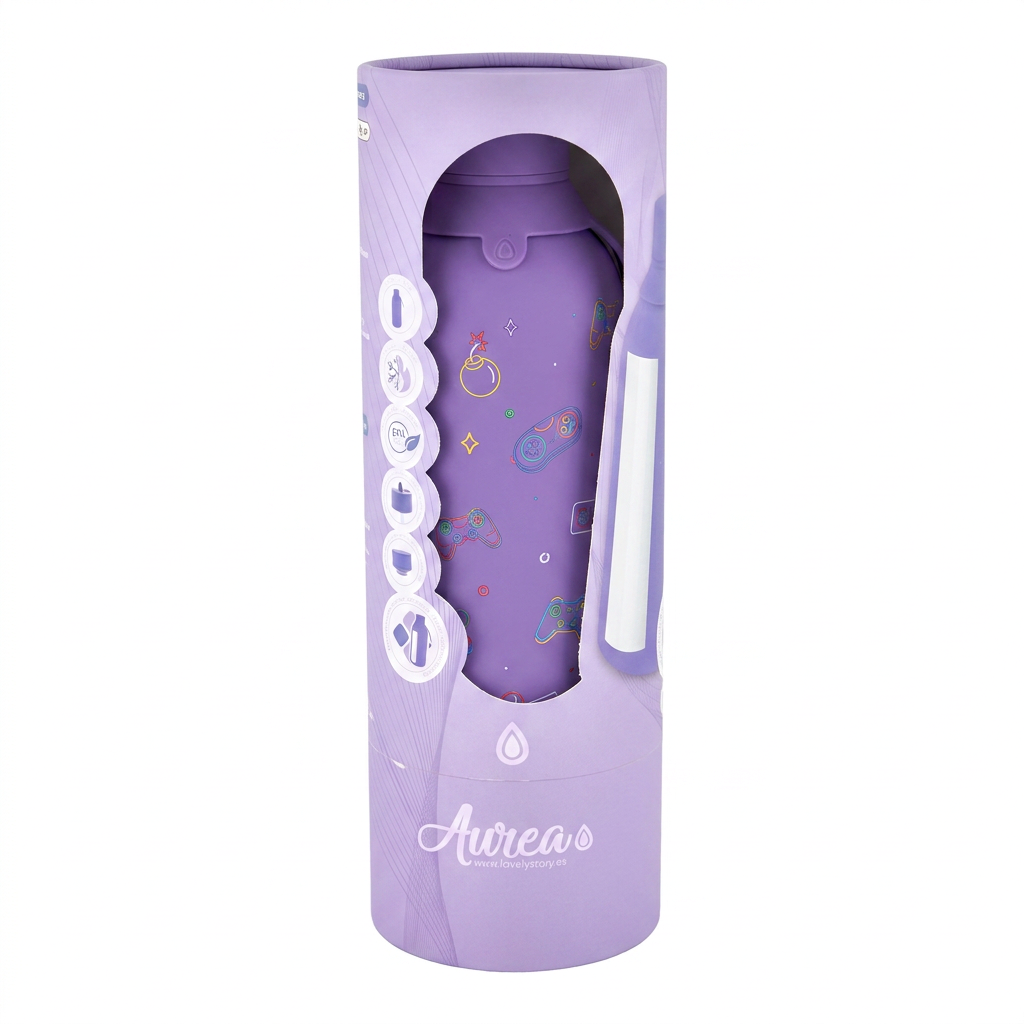 Botella Térmica de Acero Inoxidable con Interior Cerámico y Doble Tapón – Neon Gamer | Aurea