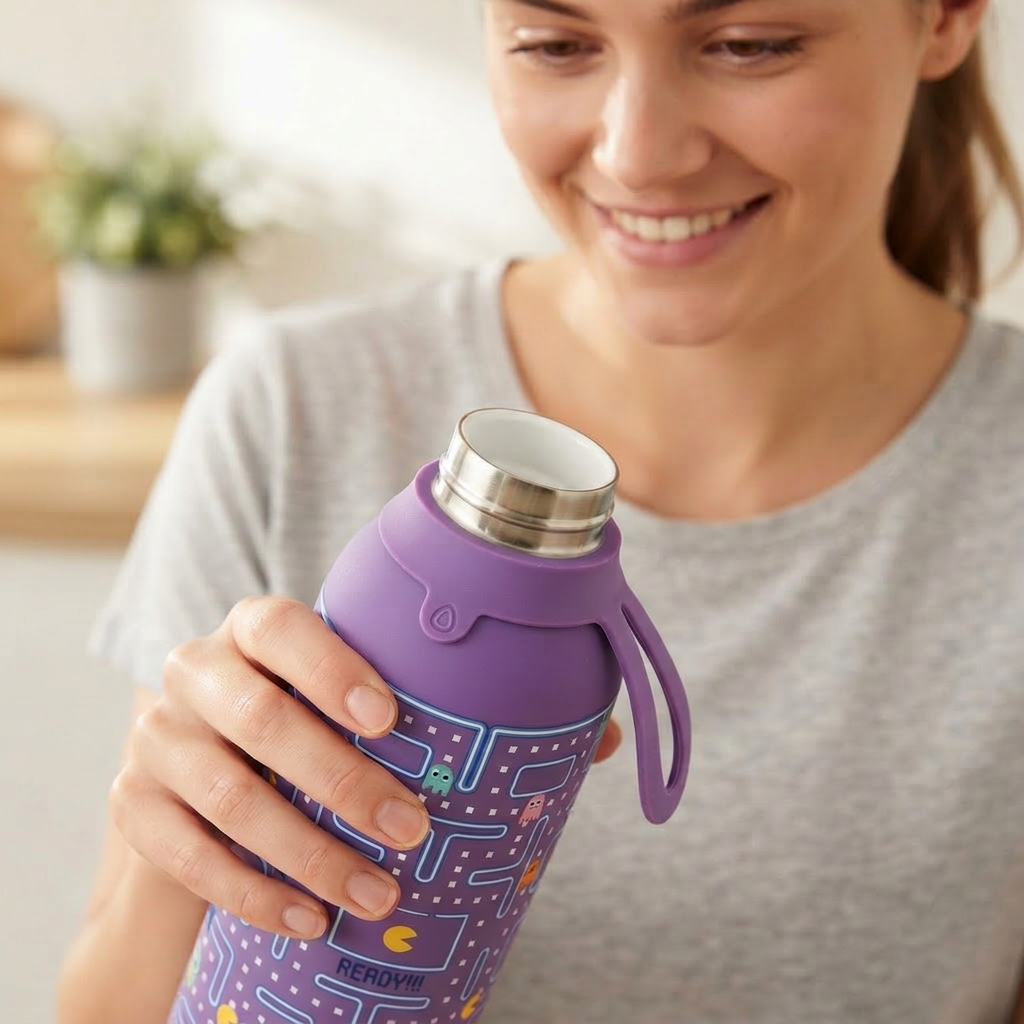 Botella Térmica de Acero Inoxidable con Interior Cerámico y Doble Tapón – Pixel Run | Aurea