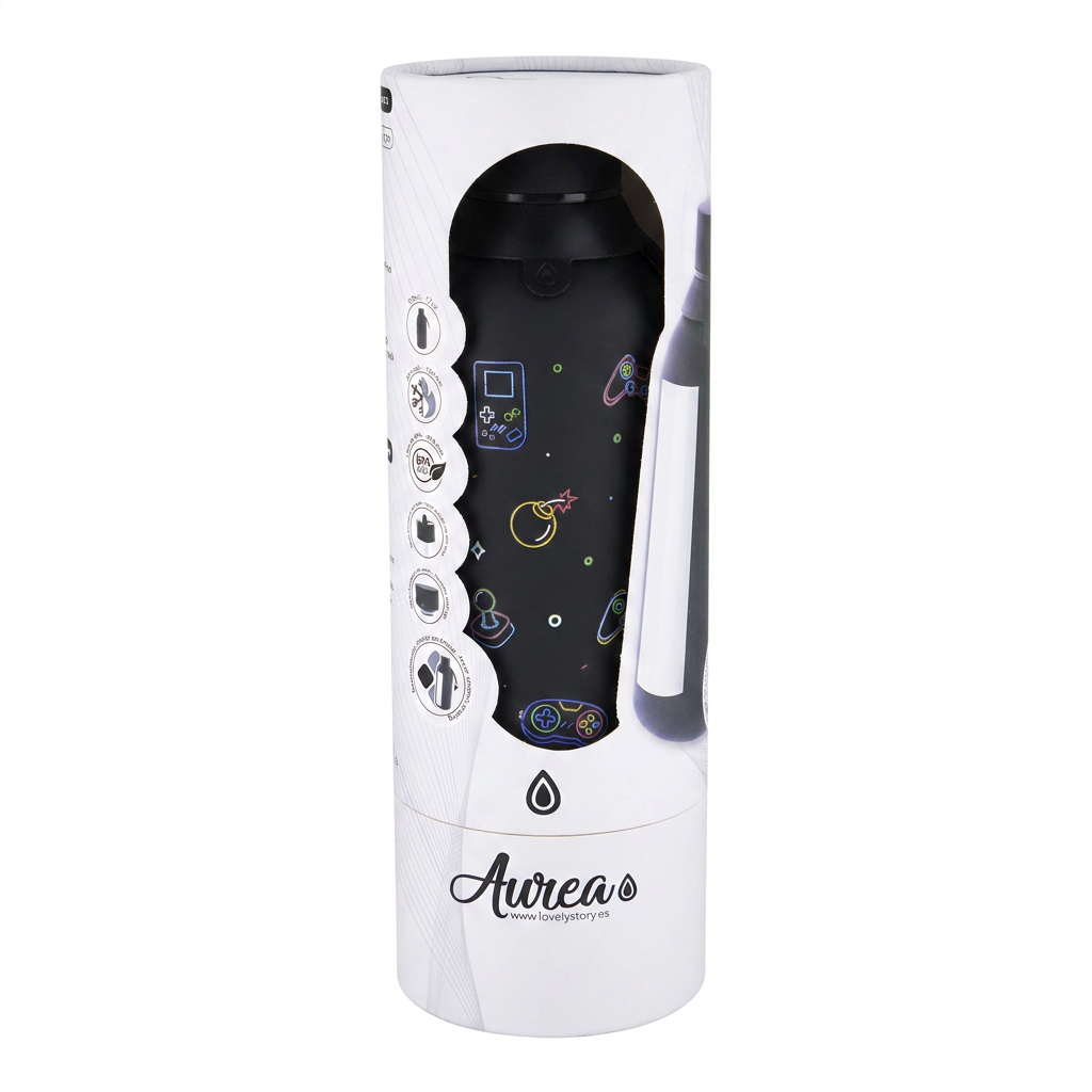 Botella Térmica de Acero Inoxidable con Interior Cerámico y Doble Tapón – Neon Gamer | Aurea