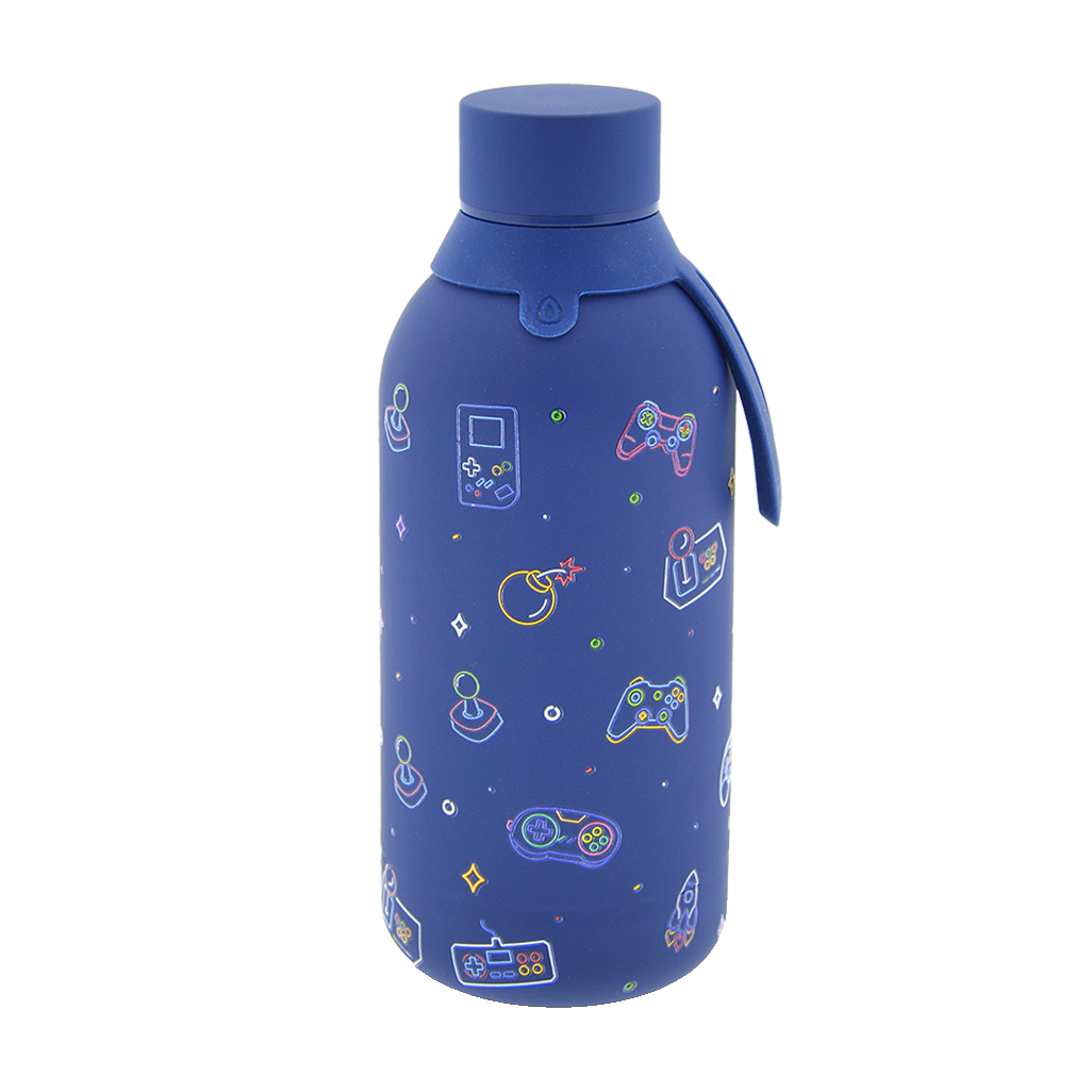 Botella Térmica de Acero Inoxidable con Interior Cerámico y Doble Tapón – Neon Gamer | Aurea