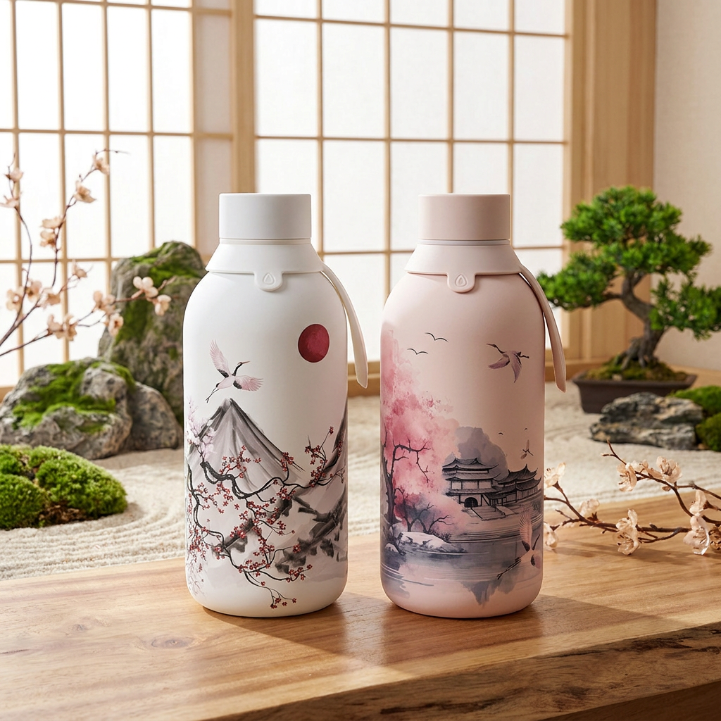 Botella Térmica de Acero Inoxidable con Interior Cerámico y Doble Tapón – Echoes Of Japan | Aurea