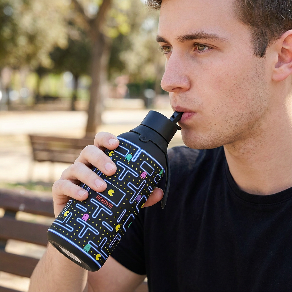 Botella Térmica de Acero Inoxidable con Interior Cerámico y Doble Tapón – Pixel Run | Aurea