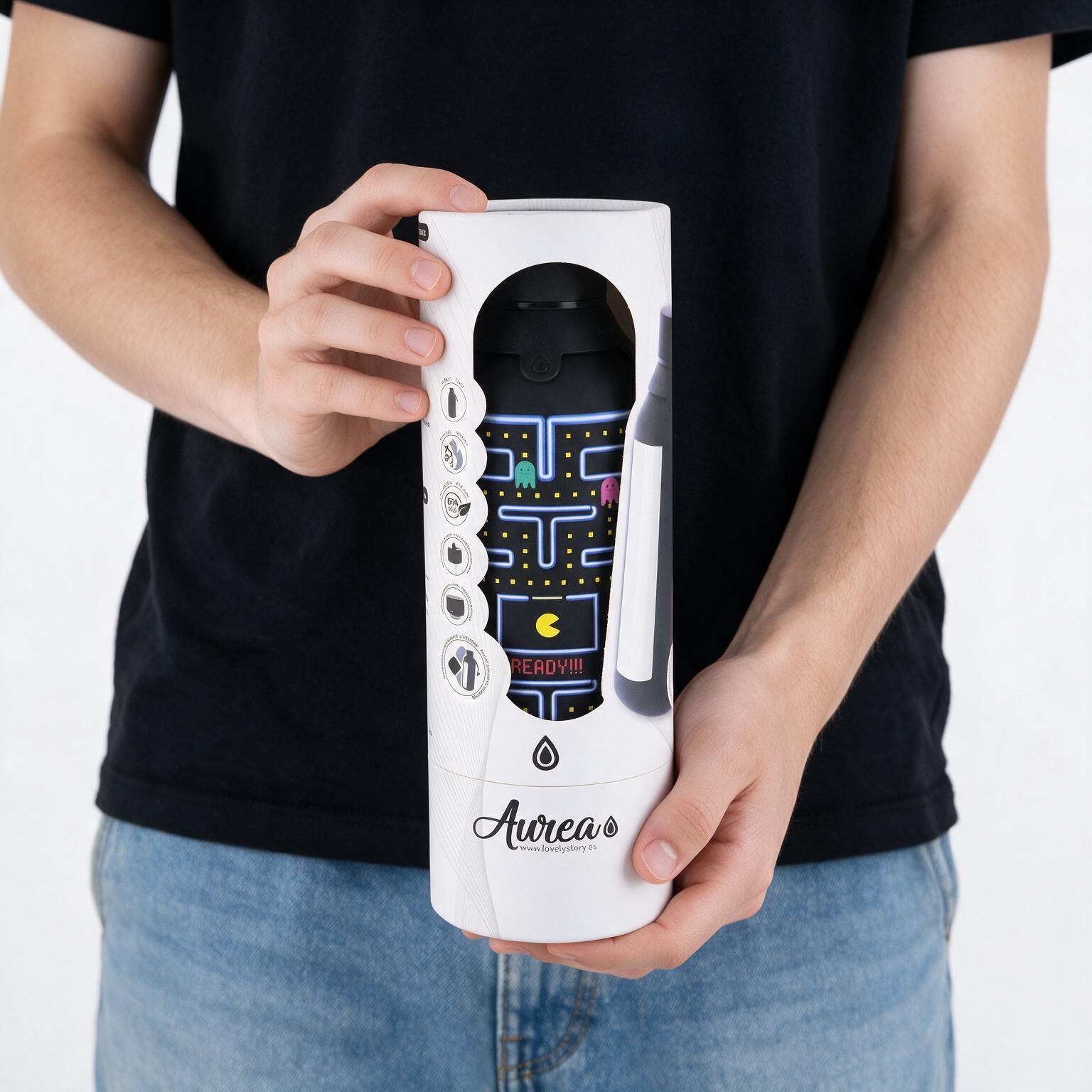 Botella Térmica de Acero Inoxidable con Interior Cerámico y Doble Tapón – Pixel Run | Aurea