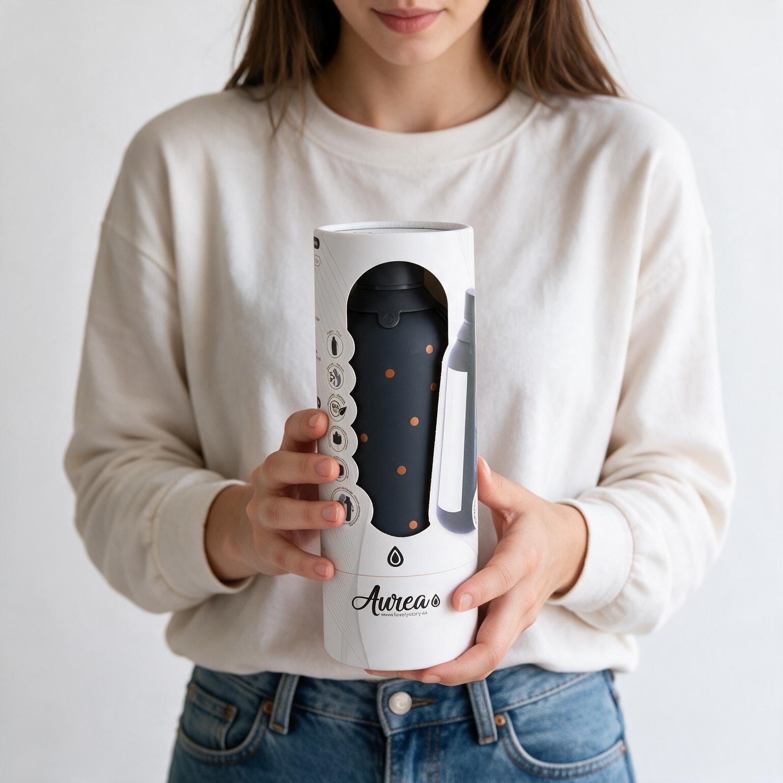 Botella Térmica de Acero Inoxidable con Interior Cerámico y Doble Tapón – Petite Dots | Aurea