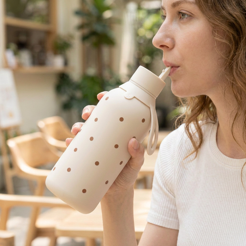 Botella Térmica de Acero Inoxidable con Interior Cerámico y Doble Tapón – Petite Dots | Aurea