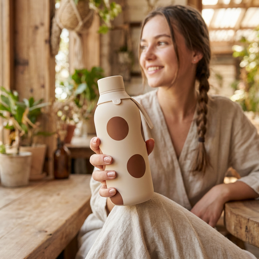 Botella Térmica de Acero Inoxidable con Interior Cerámico y Doble Tapón – Bold Dots | Aurea