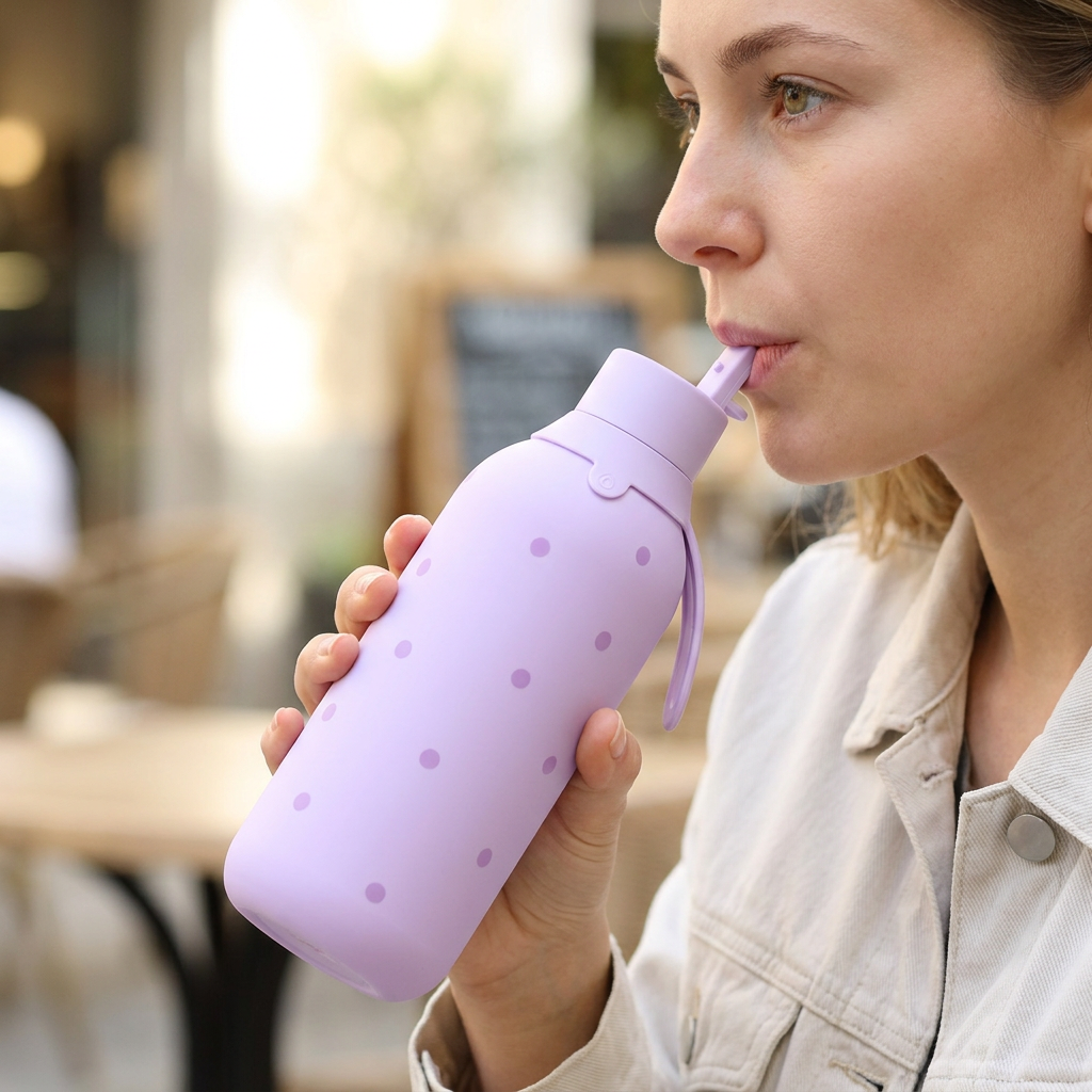 Botella Térmica de Acero Inoxidable con Interior Cerámico y Doble Tapón – Pastel Dots | Aurea