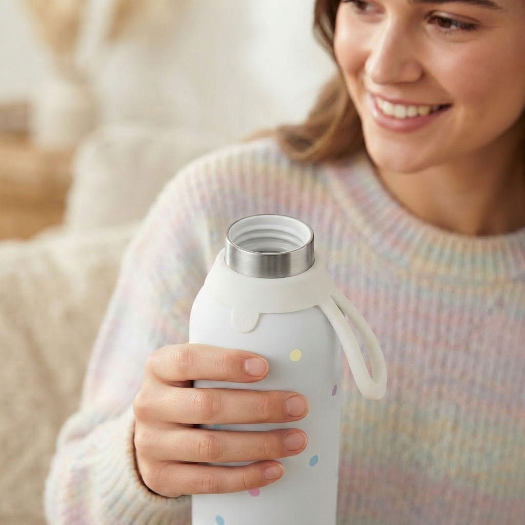 Botella Térmica de Acero Inoxidable con Interior Cerámico y Doble Tapón – Pastel Dots | Aurea