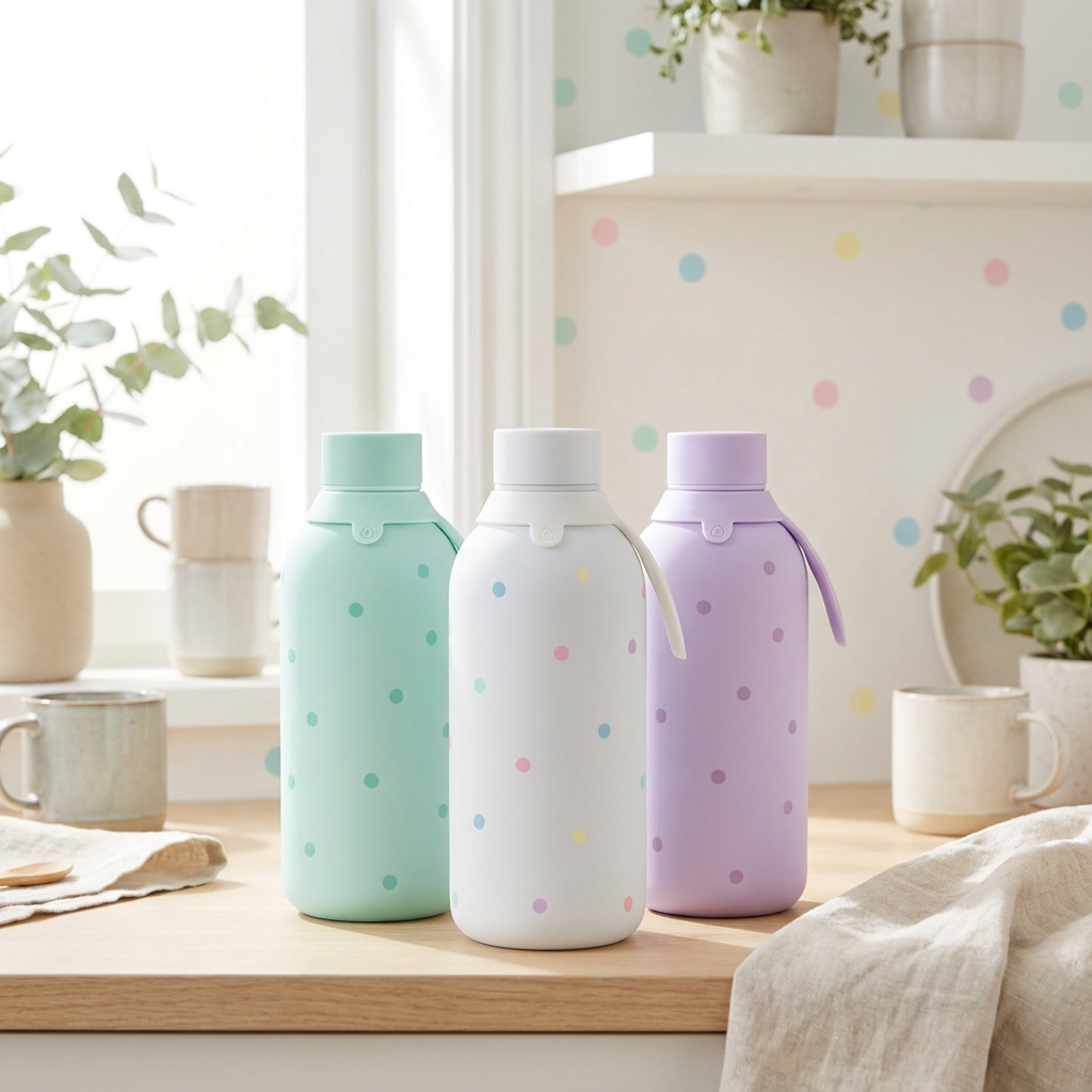 Botella Térmica de Acero Inoxidable con Interior Cerámico y Doble Tapón – Pastel Dots | Aurea
