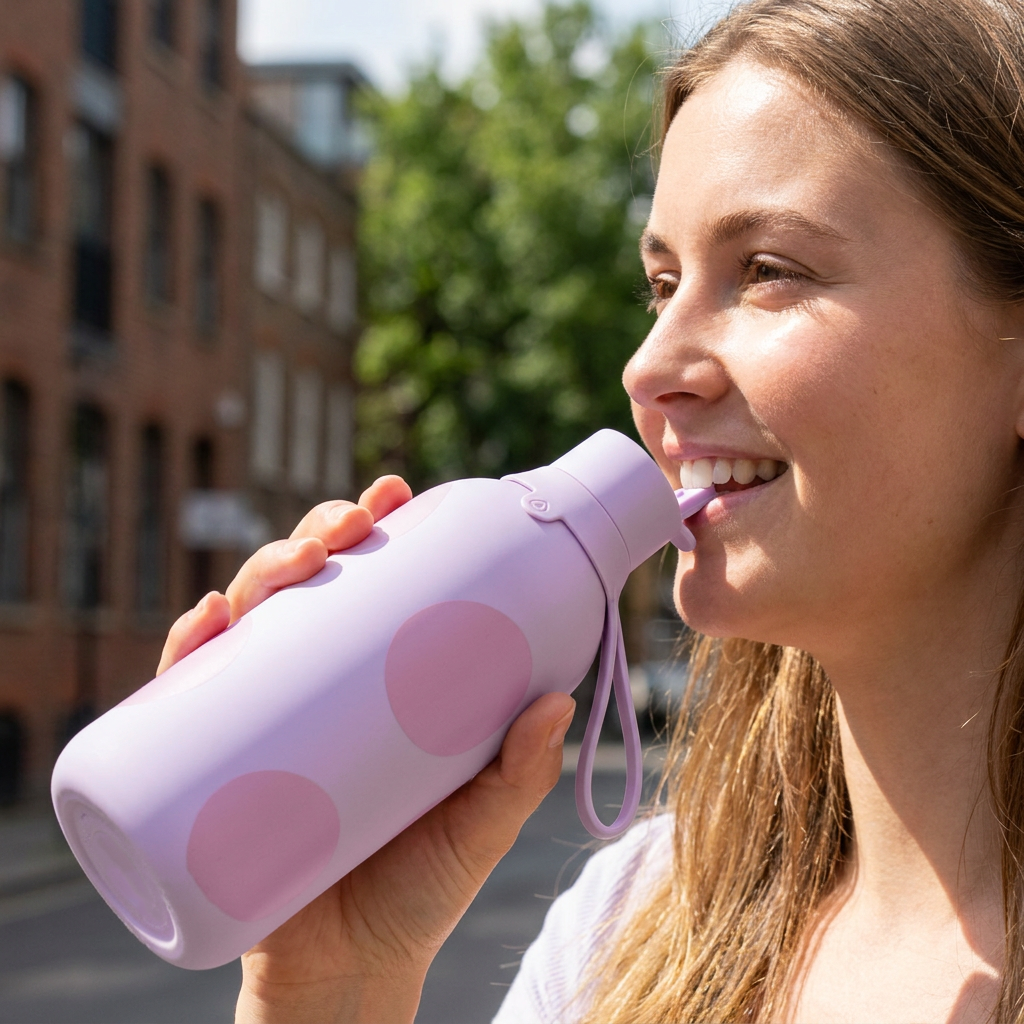 Botella Térmica de Acero Inoxidable con Interior Cerámico y Doble Tapón – Happy Dots | Aurea